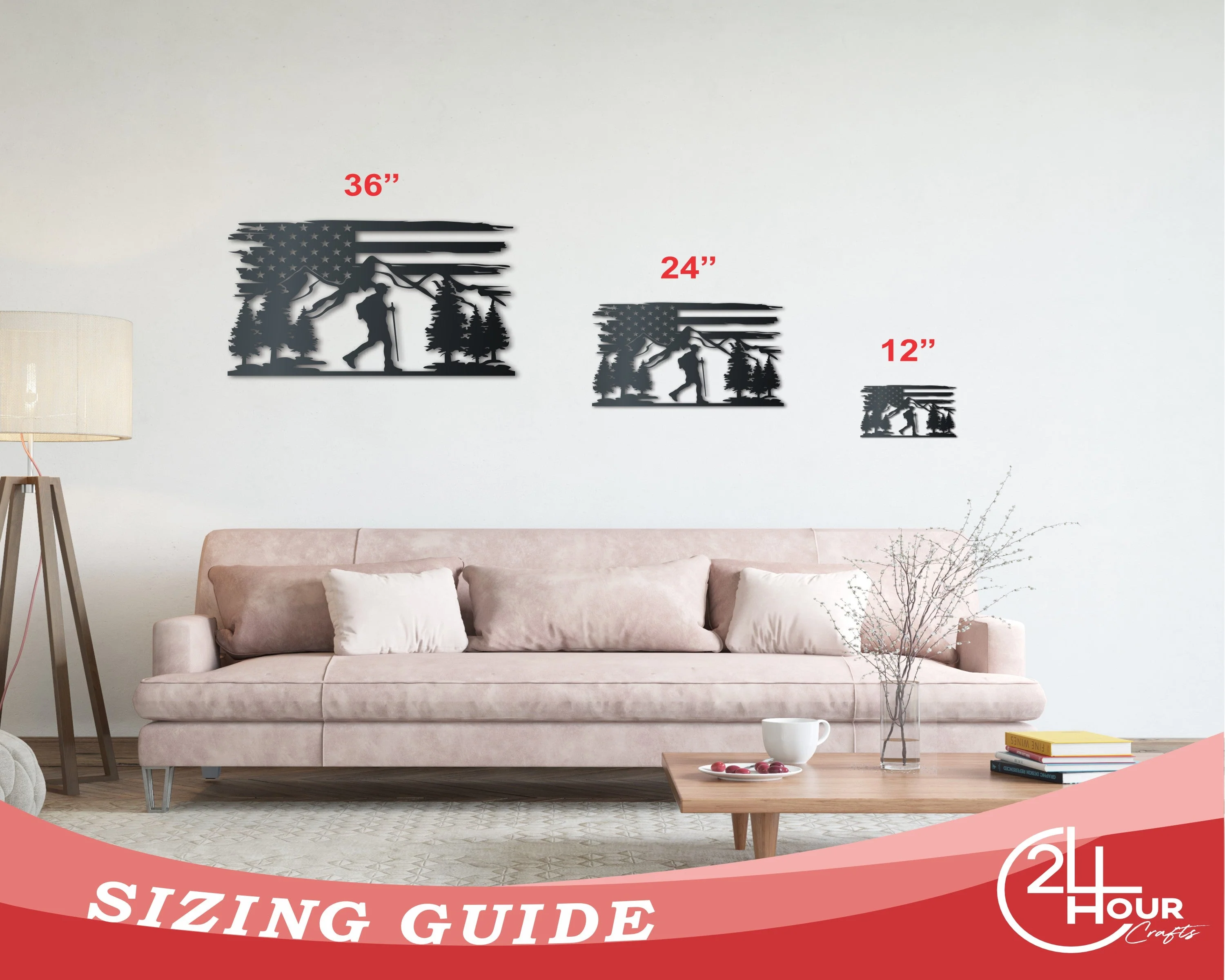 Hiking USA Metal Sign | Patriotic Mountain Wall Art | Indoor Outdoor | Up to 46" | Over 20 Color Options - Image 3