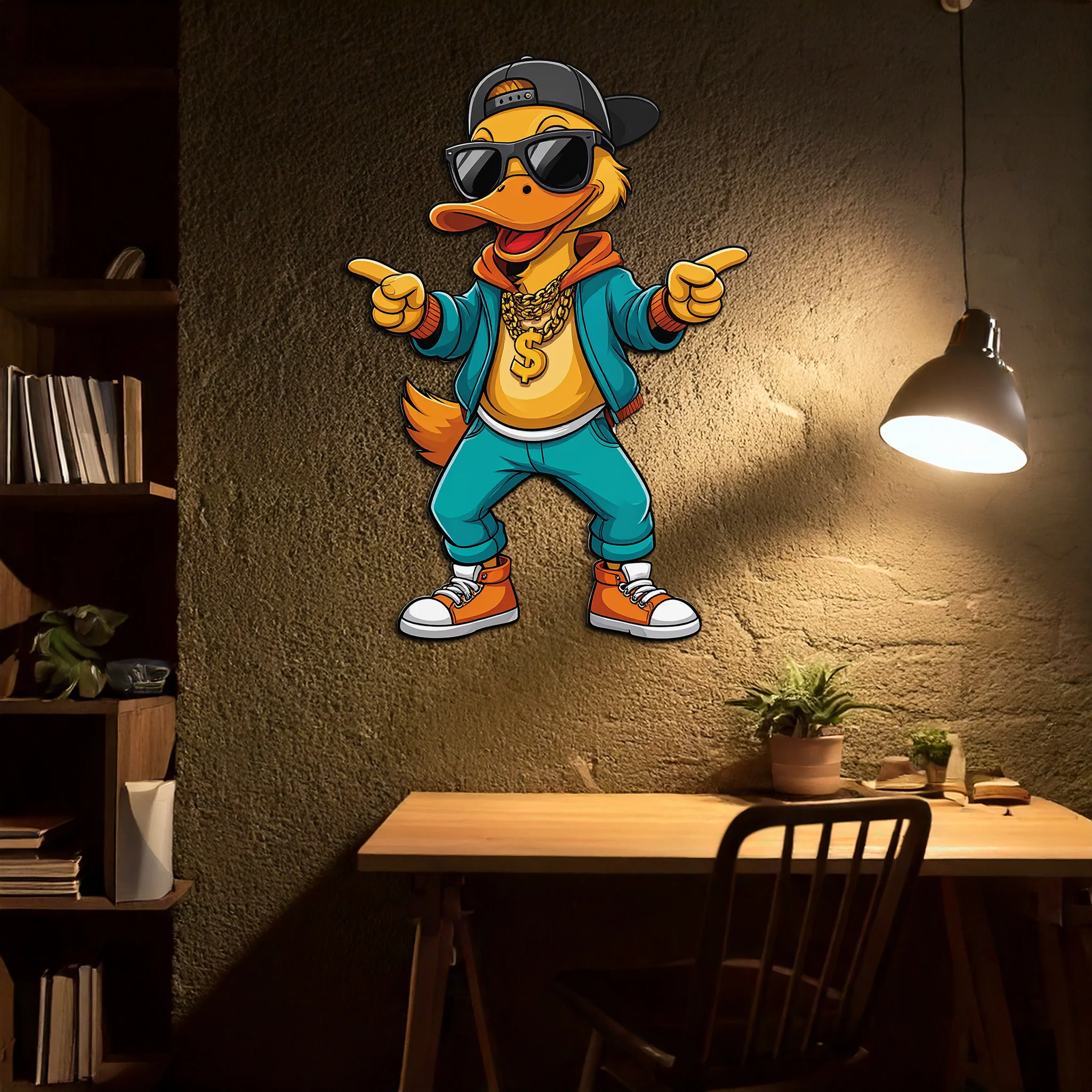 Hip Hop Duck Metal Wall Art – Funny UV Printed Urban Decor-KAFUVM004 - Image 4