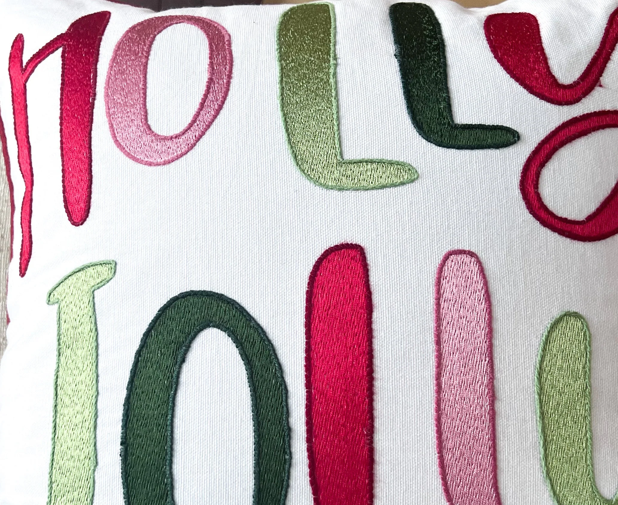Holly Jolly Embroidered Christmas Themed Pillow - Image 6