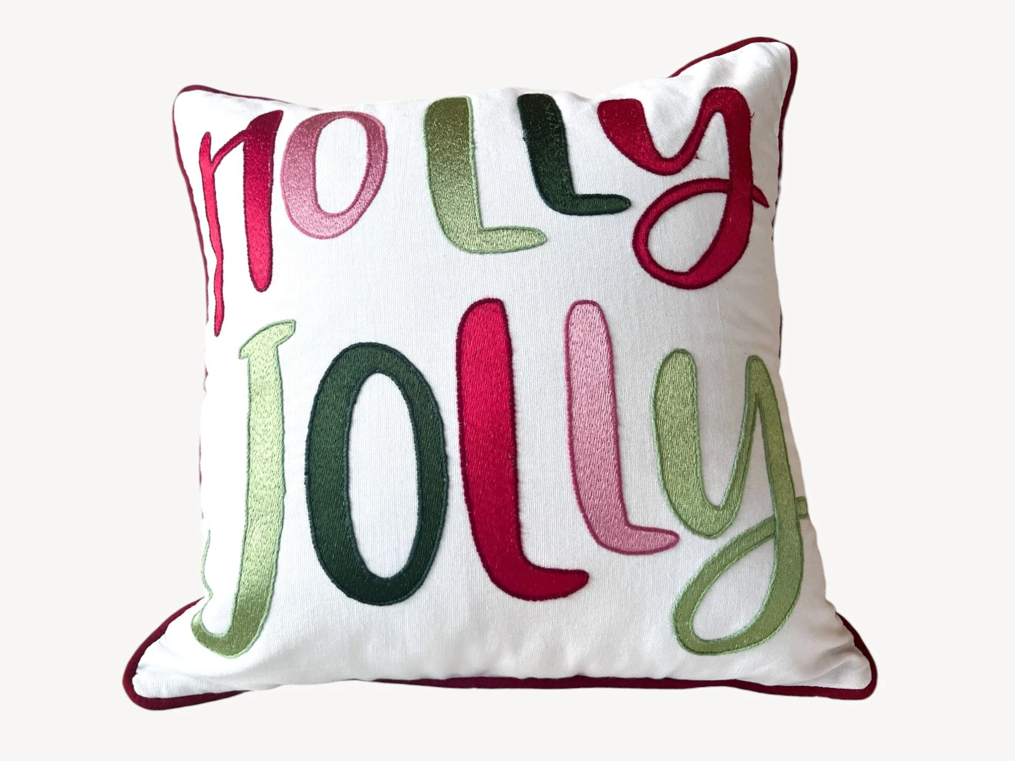 Holly Jolly Embroidered Christmas Themed Pillow - Image 7
