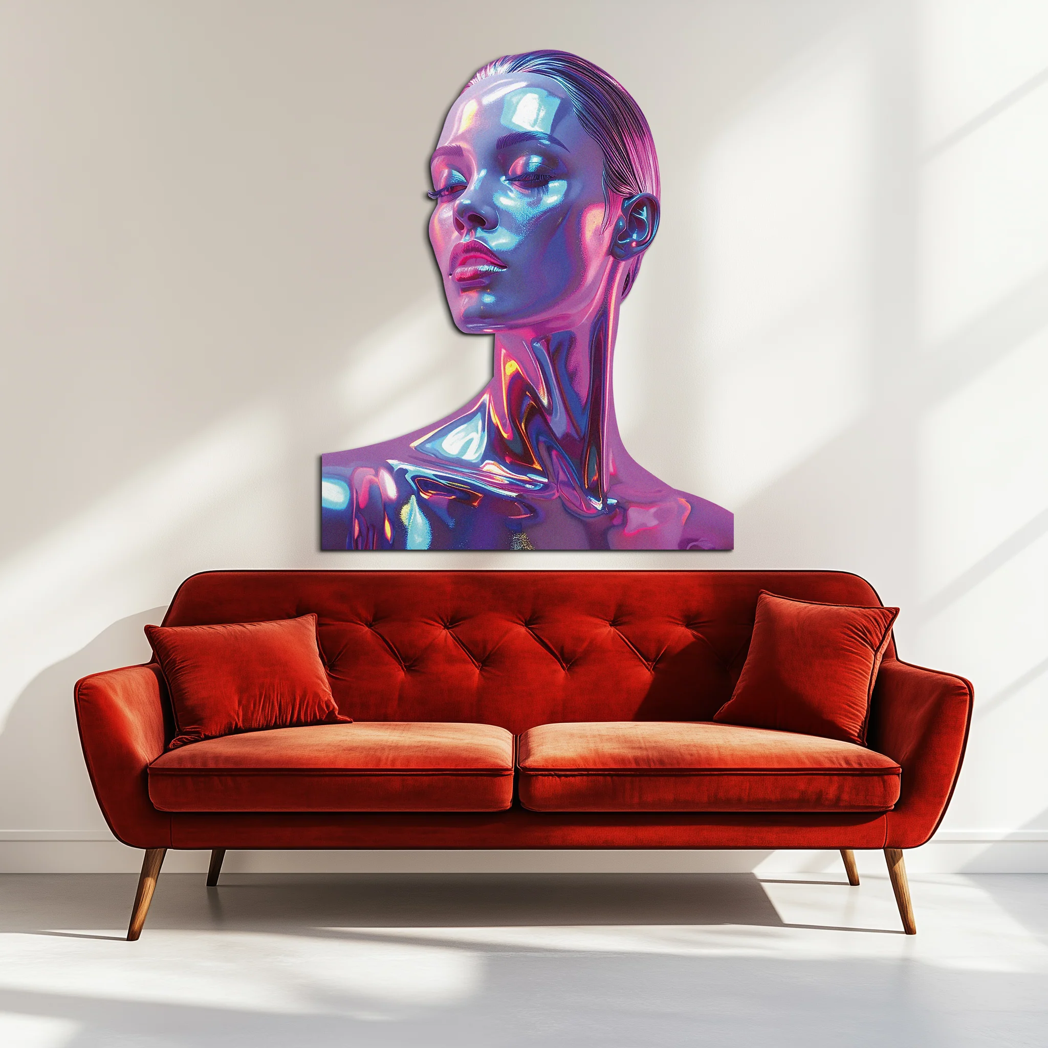 Holographic Woman Portrait Metal Wall Art – Futuristic UV Decor-KAFUVM009 - Image 6