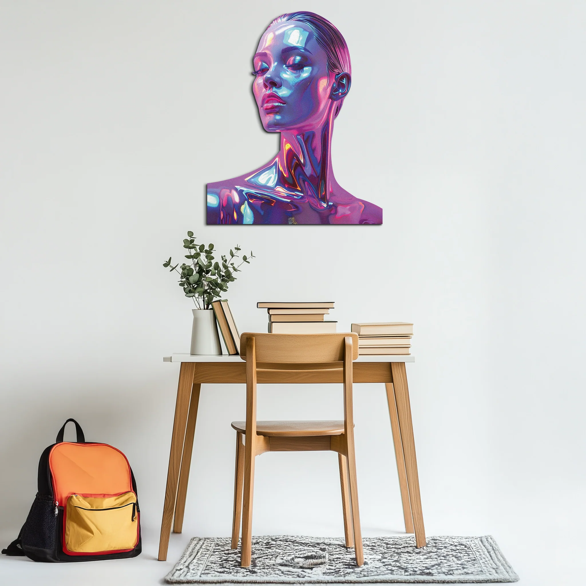 Holographic Woman Portrait Metal Wall Art – Futuristic UV Decor-KAFUVM009 - Image 8