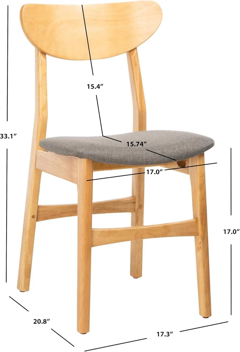 Home Lucca Retro Natural and Grey Cushion Dining Chair, Set of 2 - Image 2