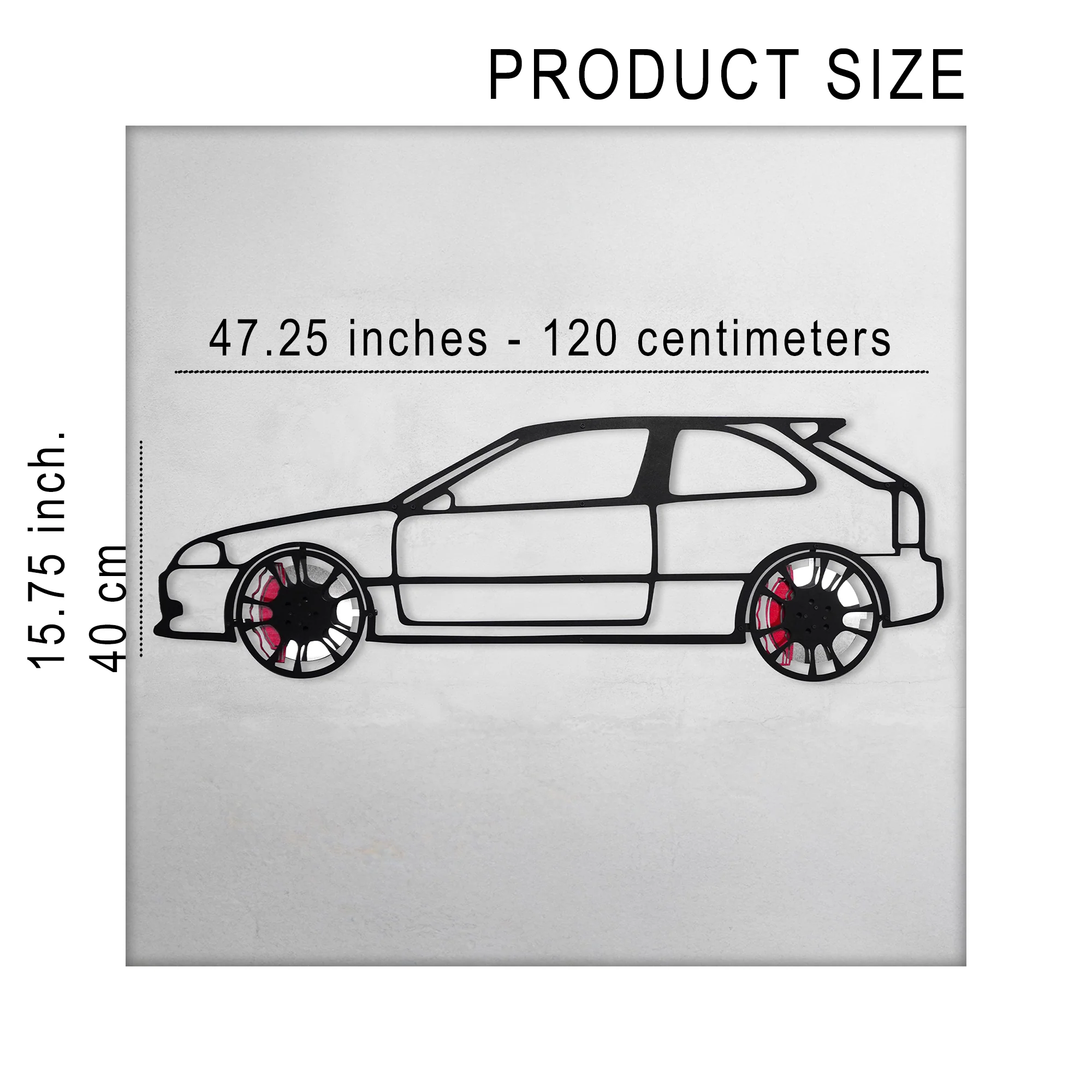 Honda Civic Wall Art – JDM Steel Silhouette with Spinning Wheels-KAFMEKA028 - Image 12