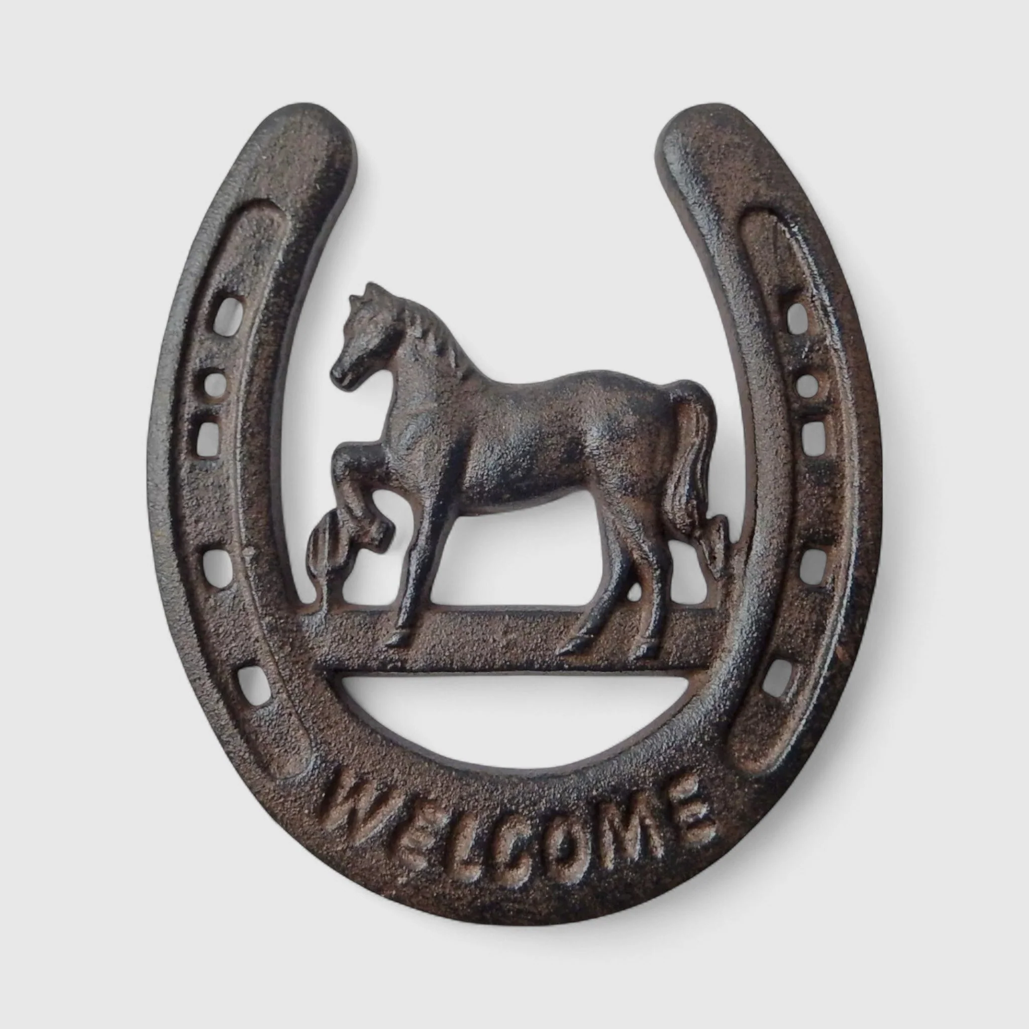 Horse-Themed Cast Iron Horseshoe with Horse & Welcome - Western Decor - Image 2