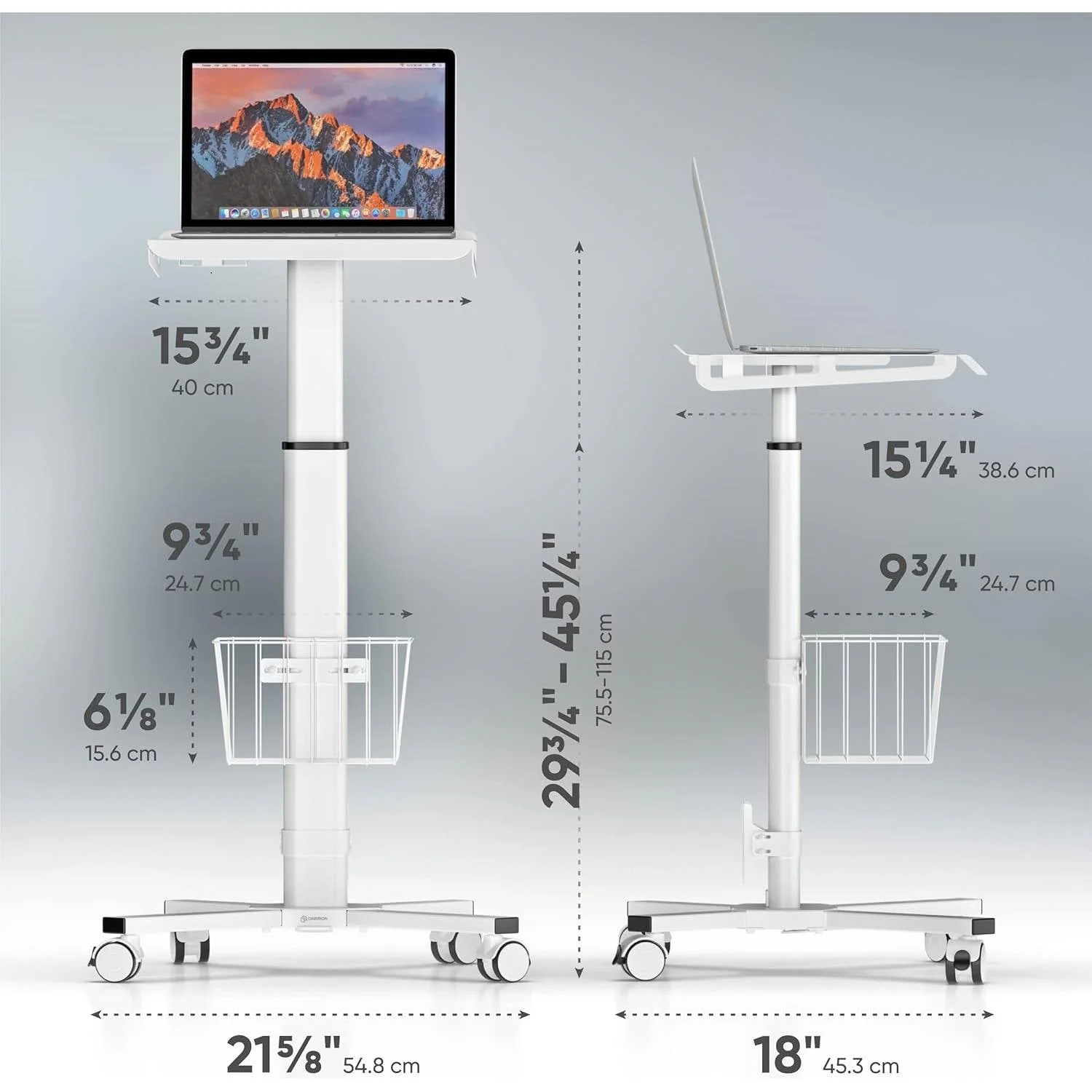 Hospital Style White Mobile Stand-Up Computer Desk Portable Workstation - Image 2