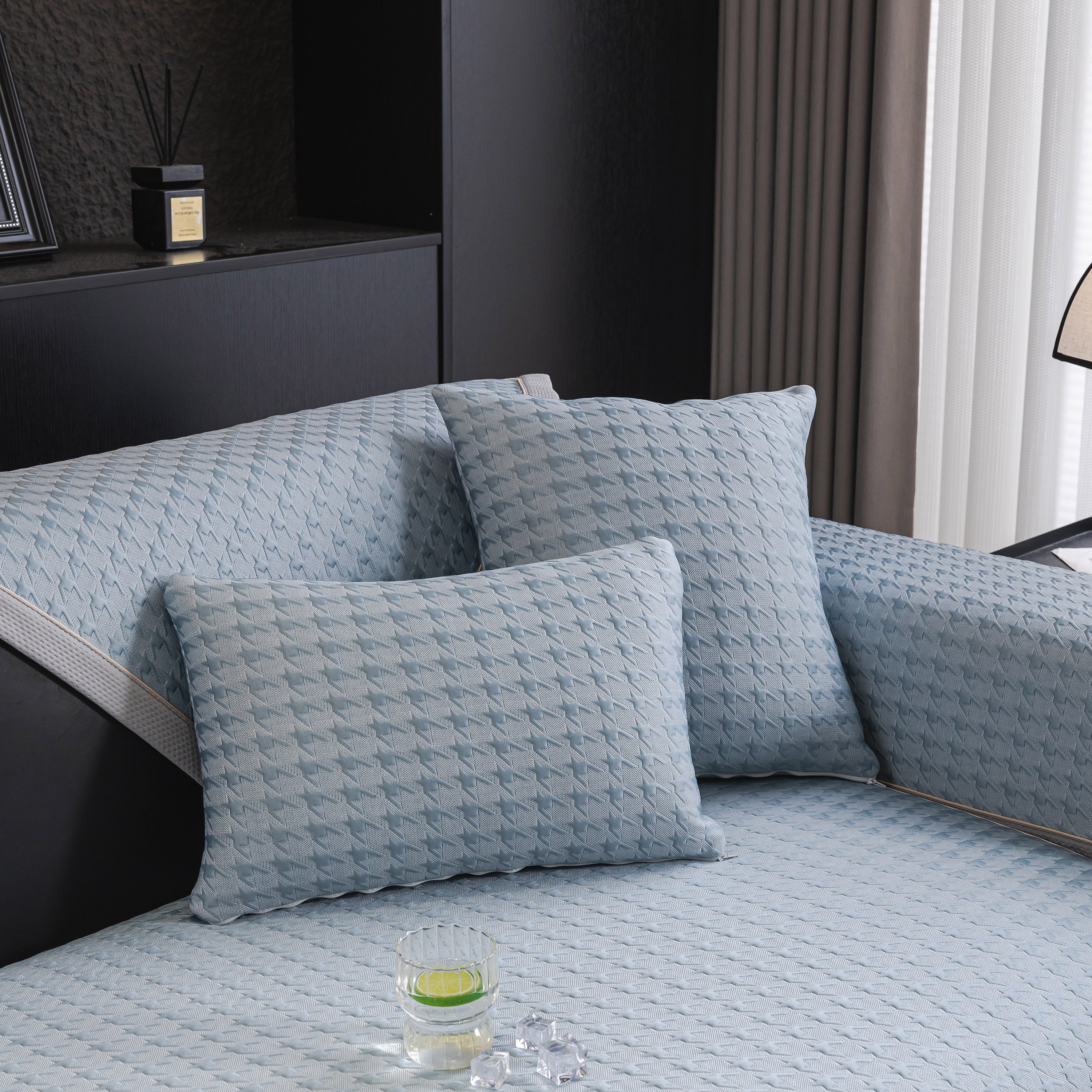Houndstooth Ice Silk Breathable Sofa Cover, Modern Non-Slip Summer Couch Protector - Image 100