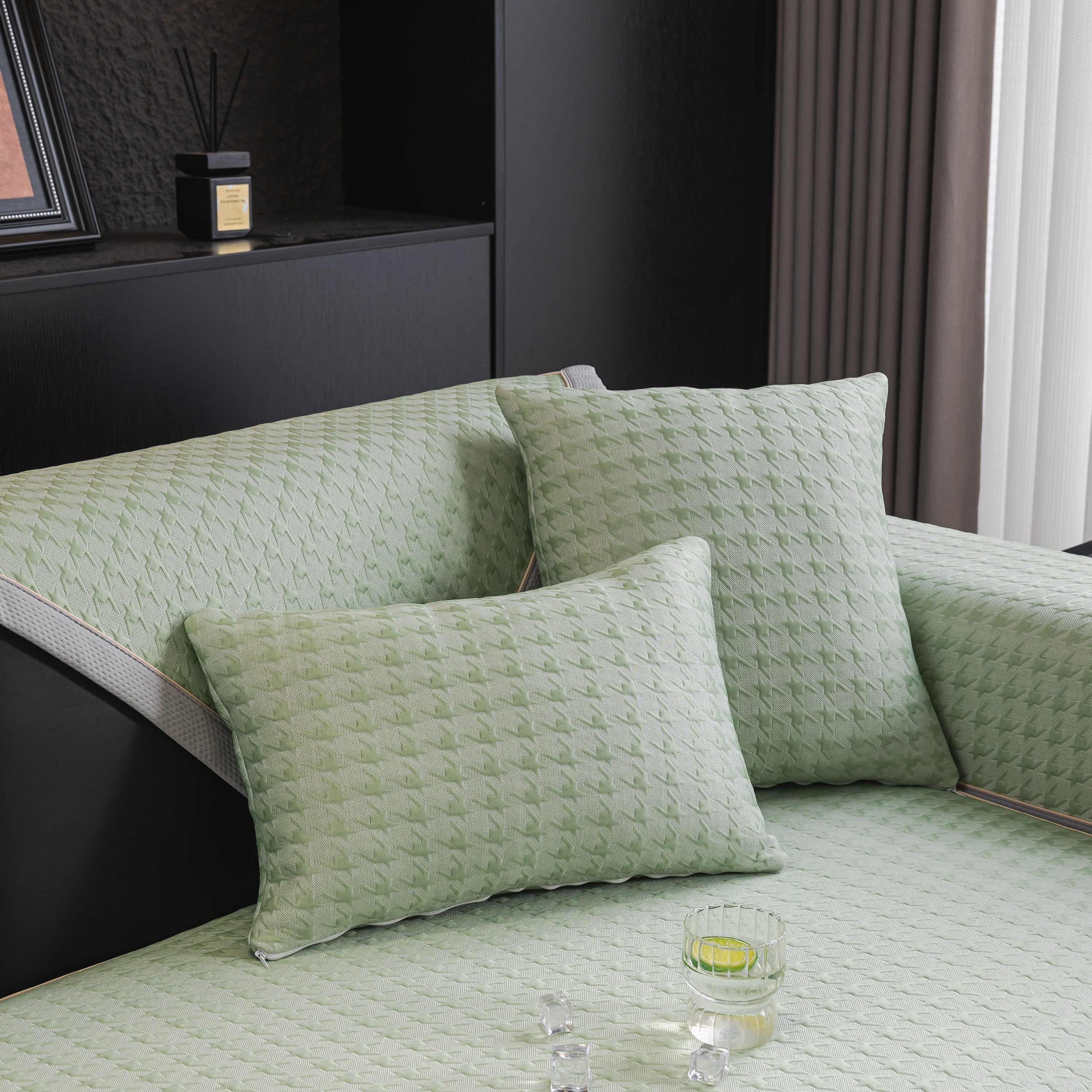 Houndstooth Ice Silk Breathable Sofa Cover, Modern Non-Slip Summer Couch Protector - Image 12