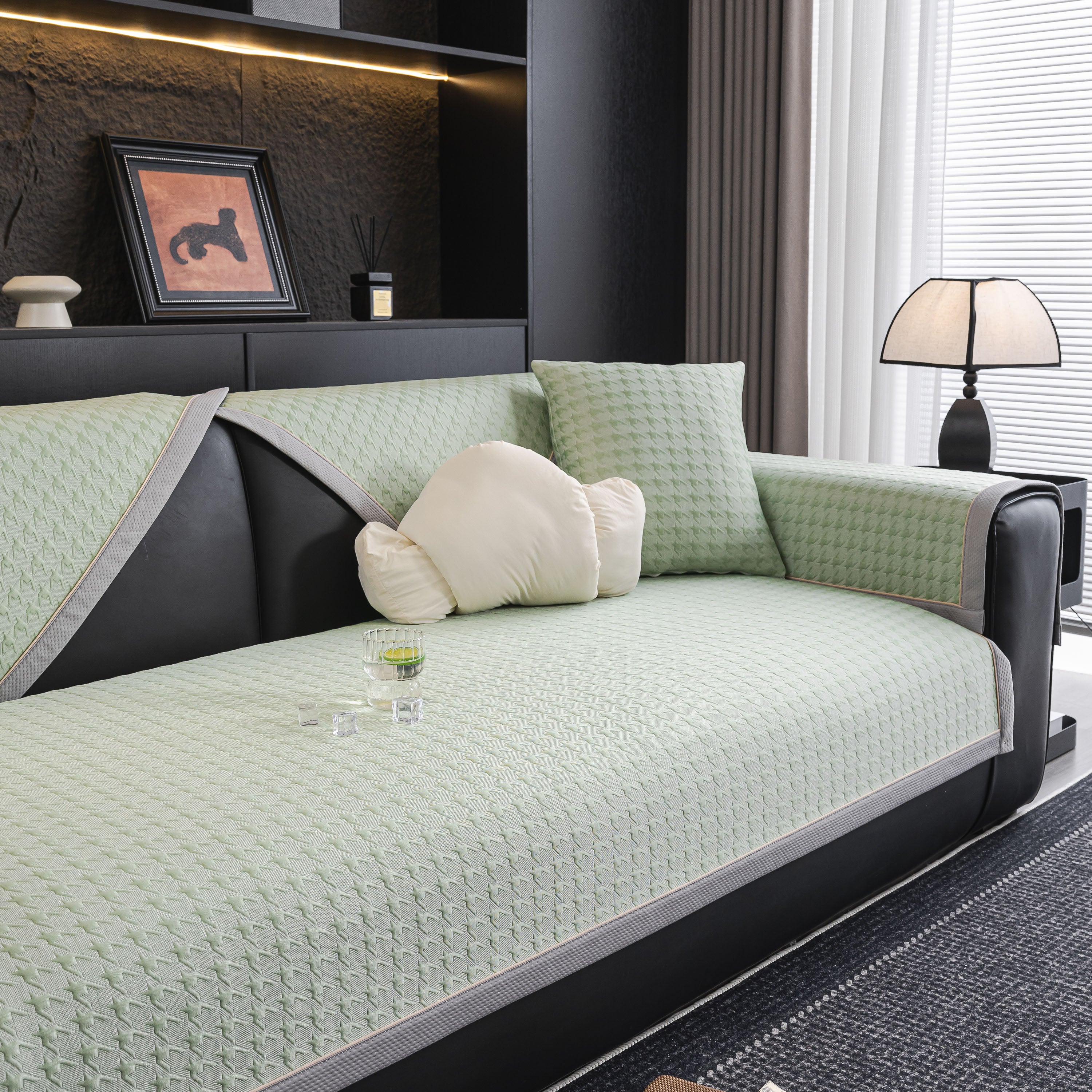 Houndstooth Ice Silk Breathable Sofa Cover, Modern Non-Slip Summer Couch Protector - Image 13