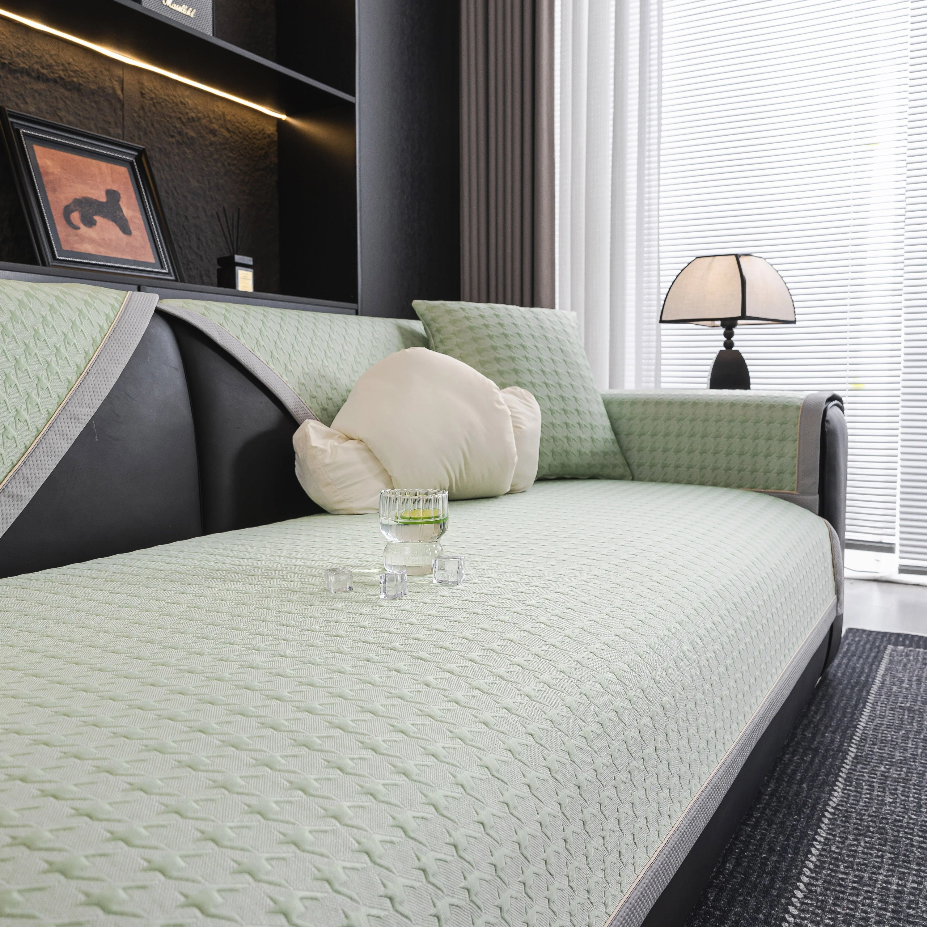 Houndstooth Ice Silk Breathable Sofa Cover, Modern Non-Slip Summer Couch Protector - Image 14