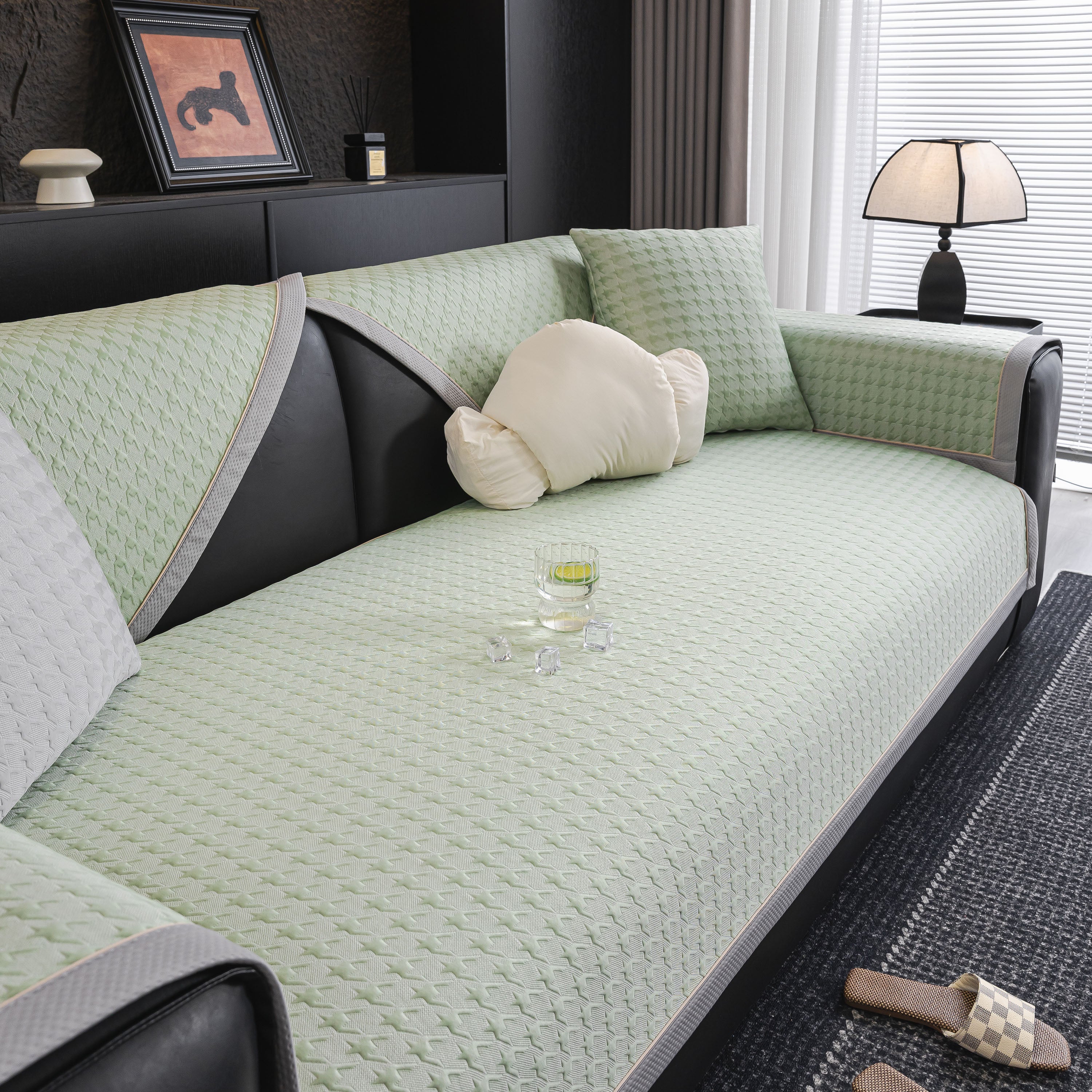 Houndstooth Ice Silk Breathable Sofa Cover, Modern Non-Slip Summer Couch Protector - Image 15