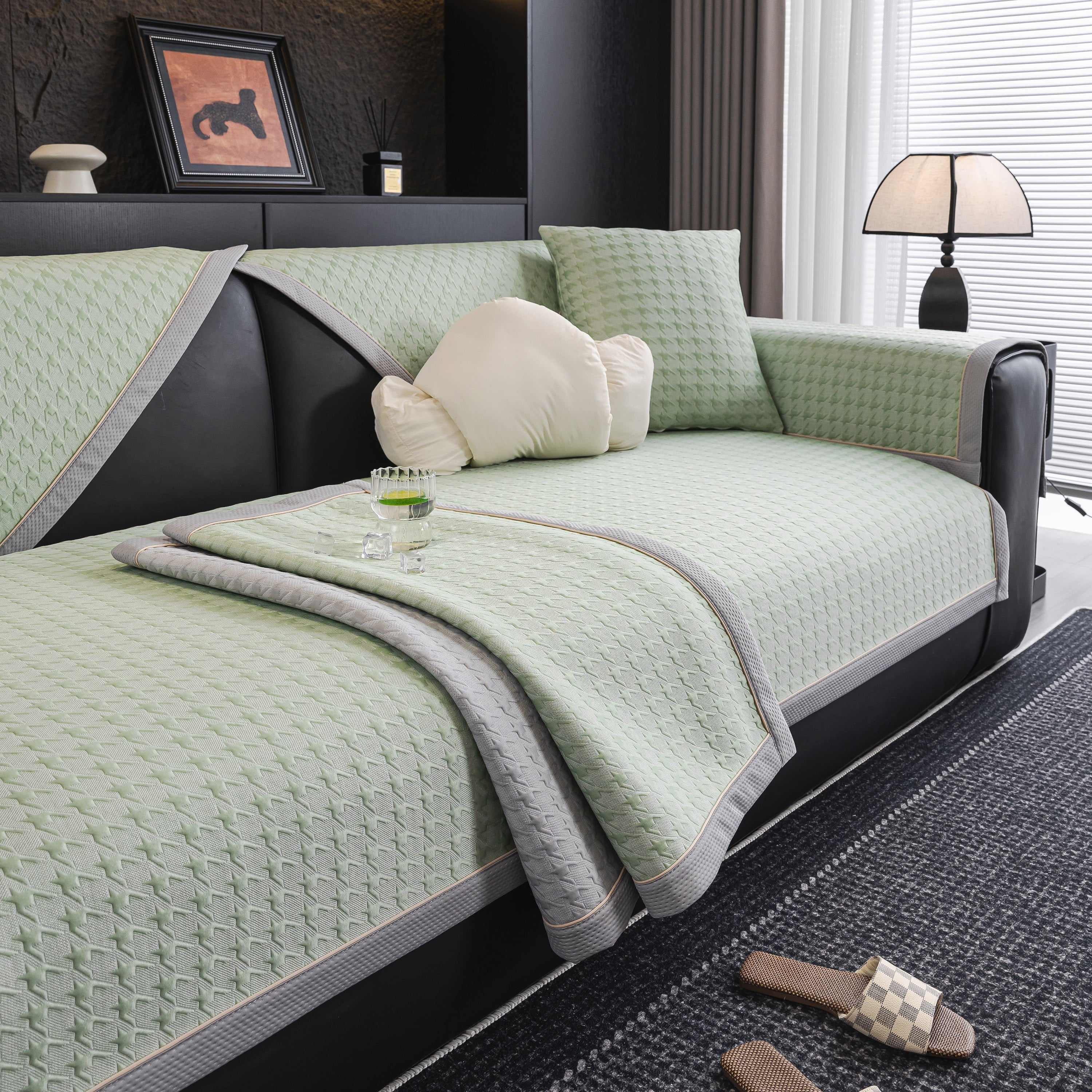 Houndstooth Ice Silk Breathable Sofa Cover, Modern Non-Slip Summer Couch Protector - Image 17