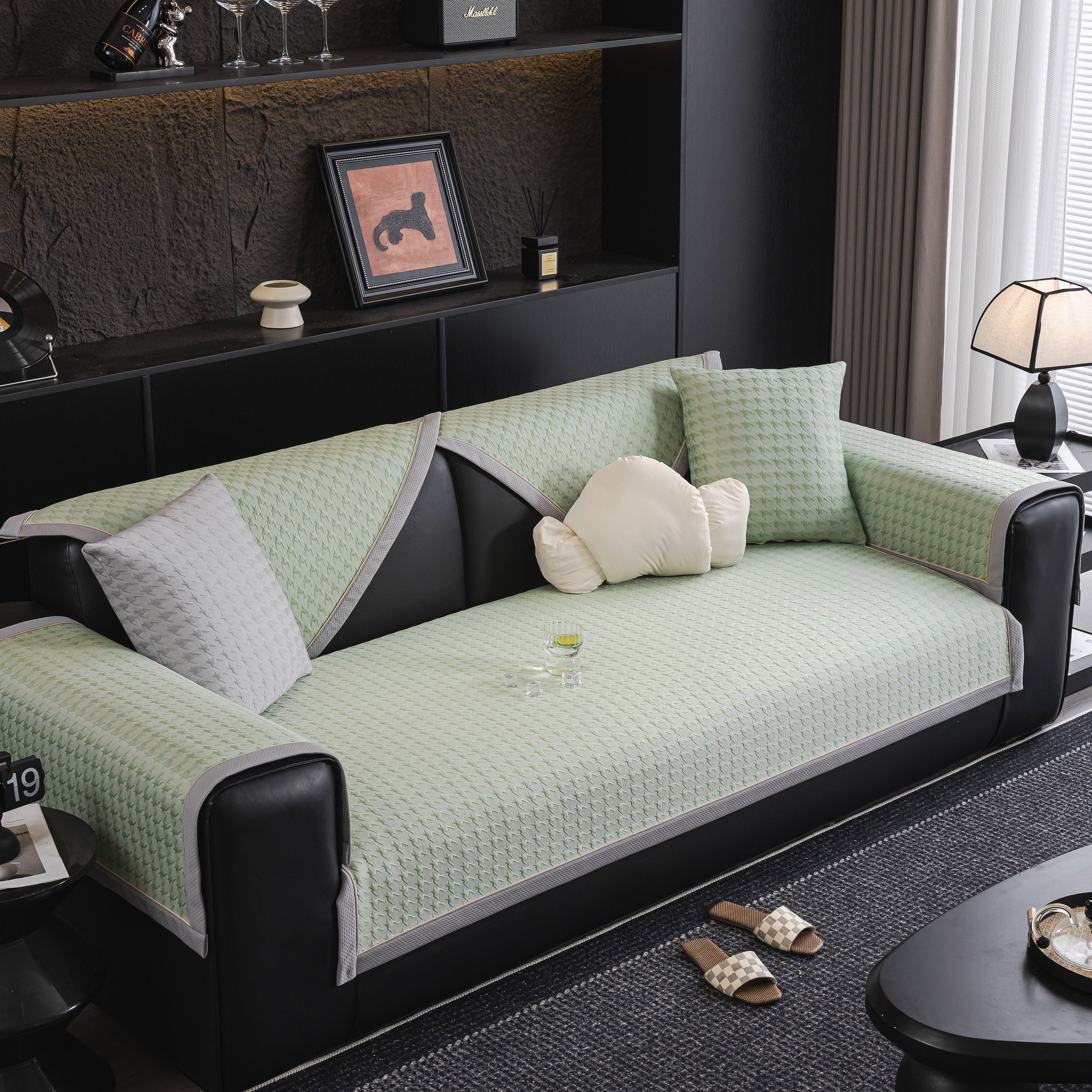 Houndstooth Ice Silk Breathable Sofa Cover, Modern Non-Slip Summer Couch Protector - Image 19