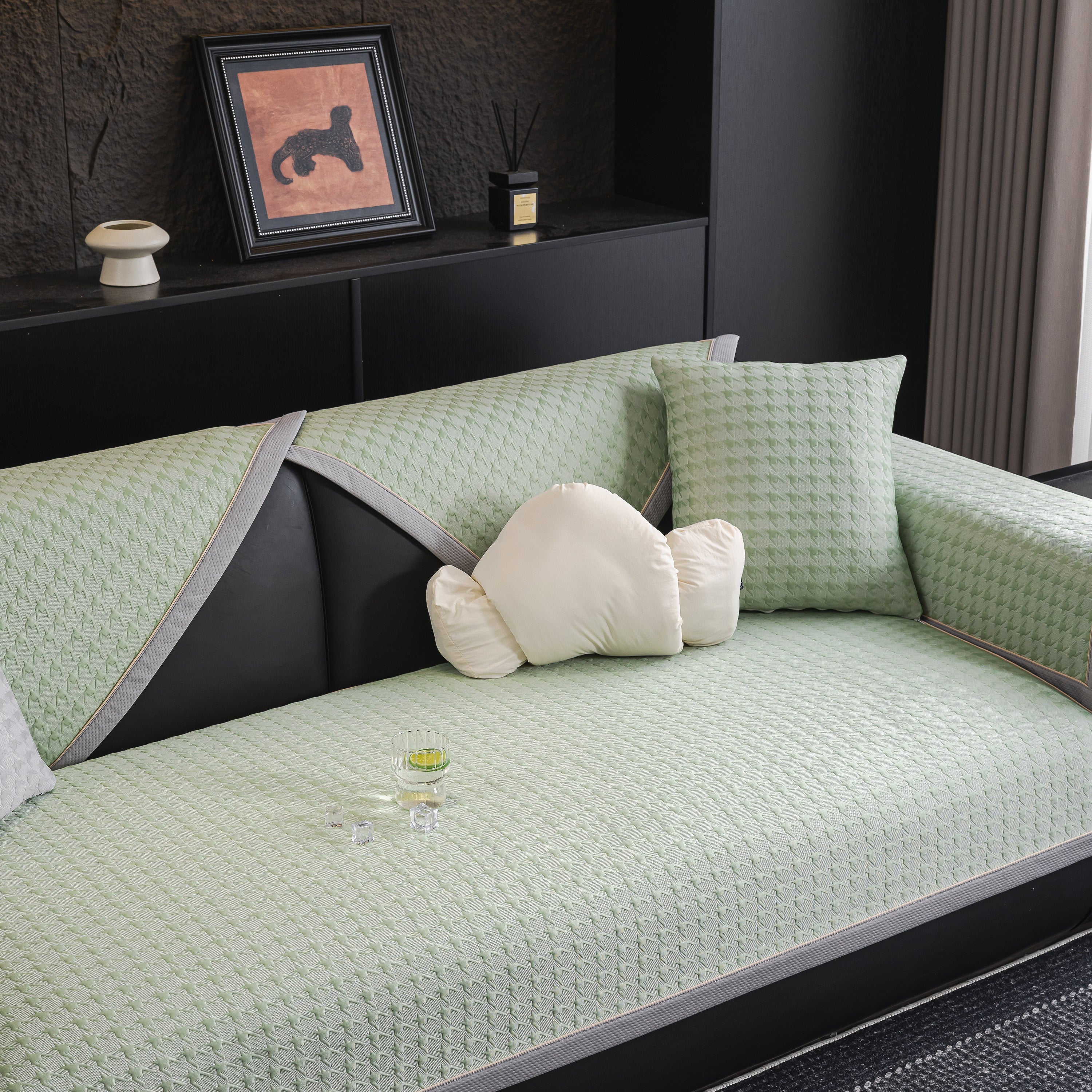 Houndstooth Ice Silk Breathable Sofa Cover, Modern Non-Slip Summer Couch Protector - Image 20