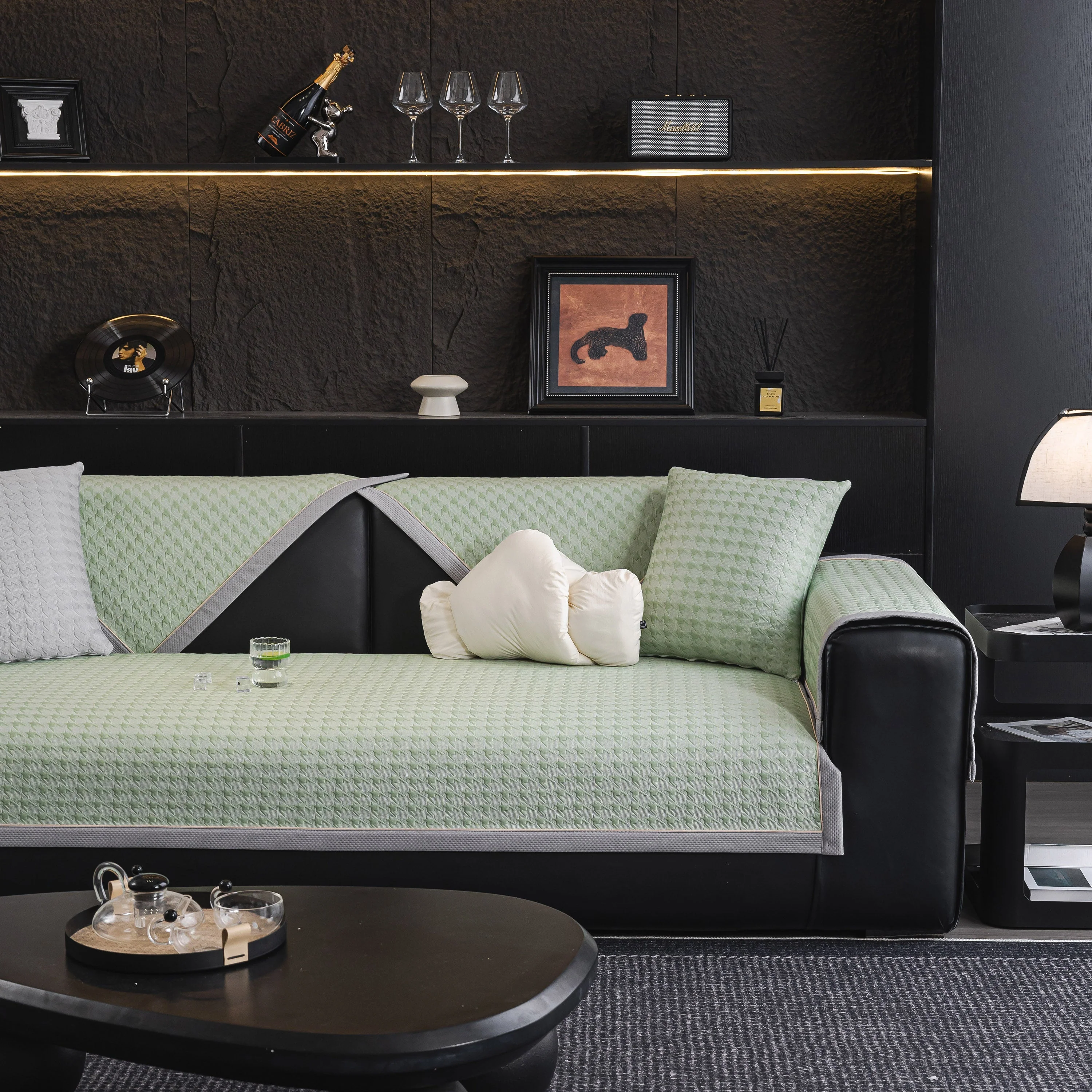 Houndstooth Ice Silk Breathable Sofa Cover, Modern Non-Slip Summer Couch Protector - Image 21