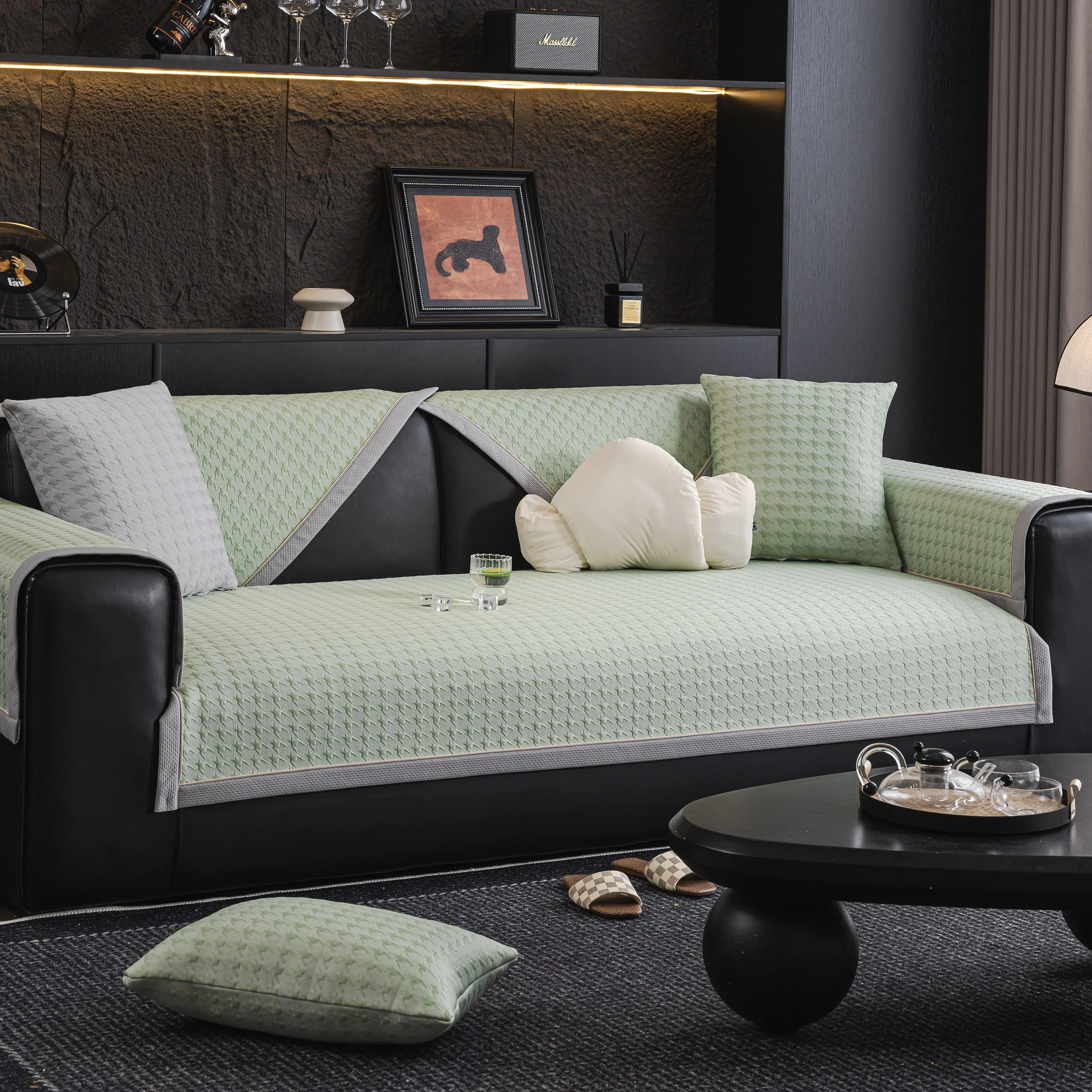 Houndstooth Ice Silk Breathable Sofa Cover, Modern Non-Slip Summer Couch Protector - Image 22