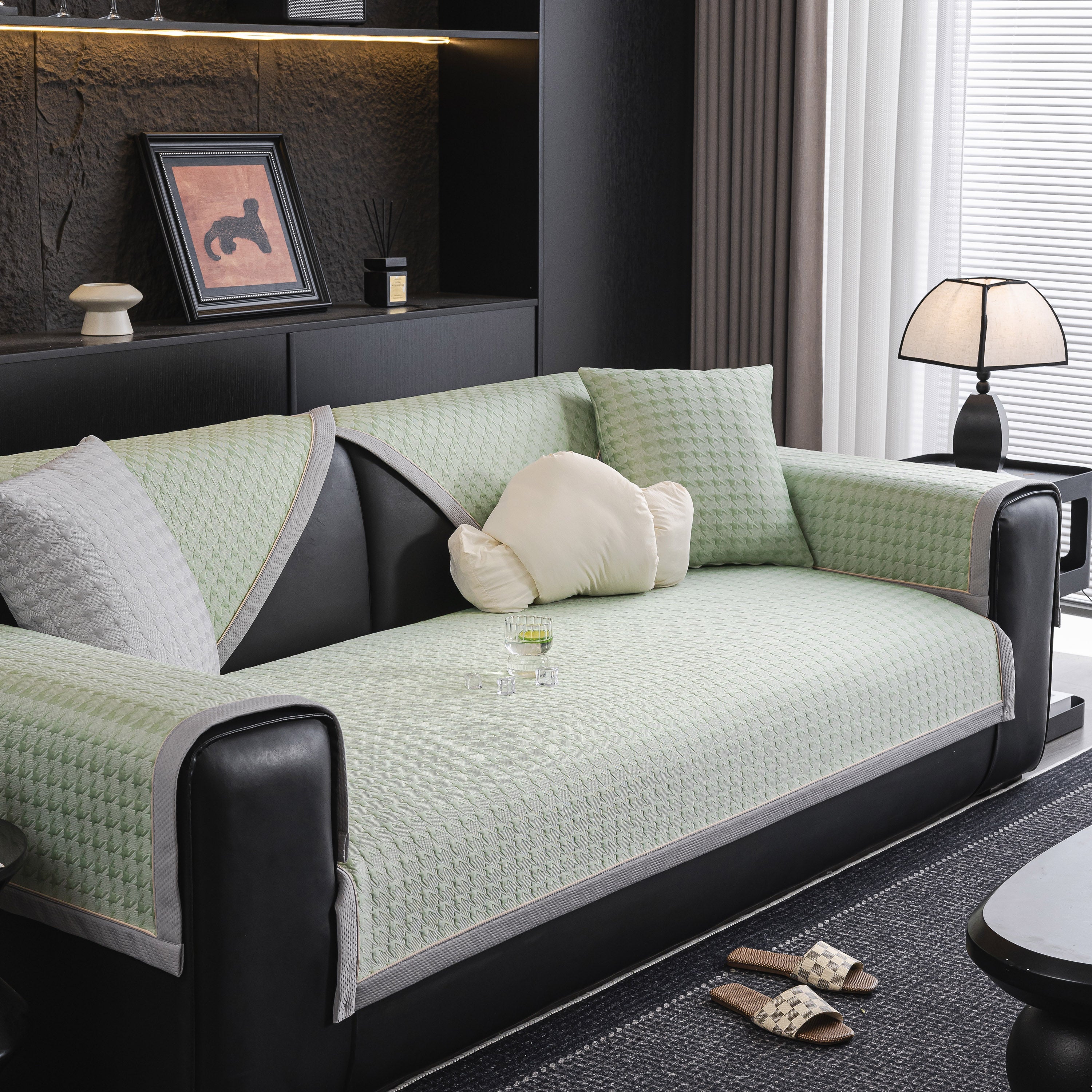 Houndstooth Ice Silk Breathable Sofa Cover, Modern Non-Slip Summer Couch Protector - Image 24