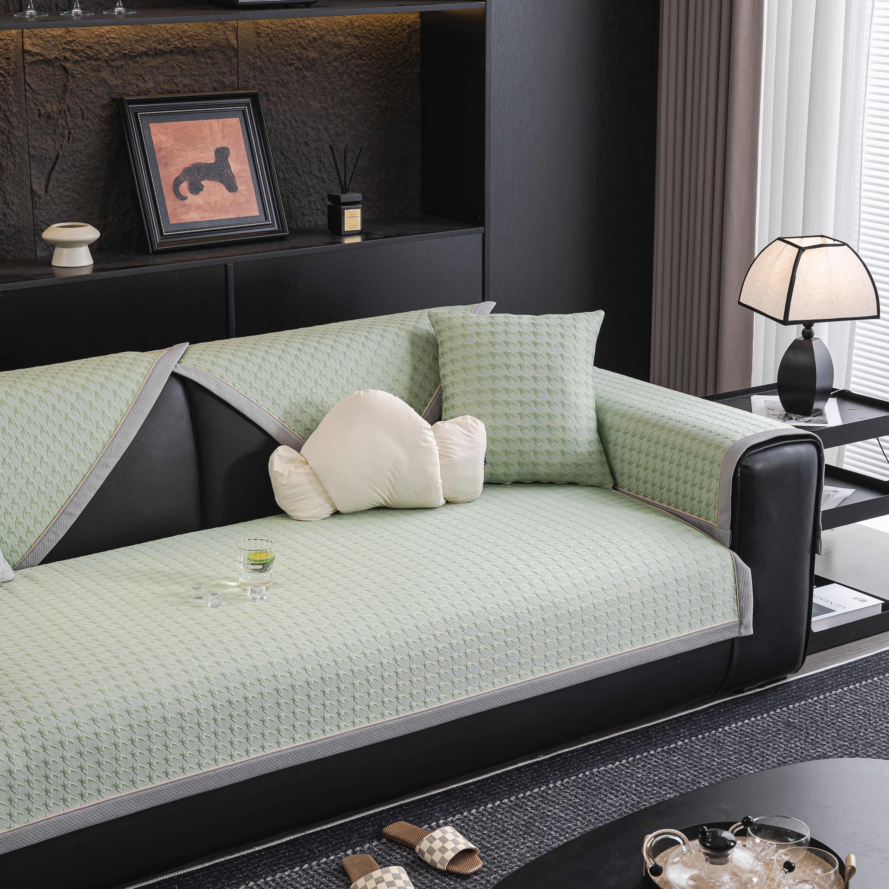 Houndstooth Ice Silk Breathable Sofa Cover, Modern Non-Slip Summer Couch Protector - Image 25