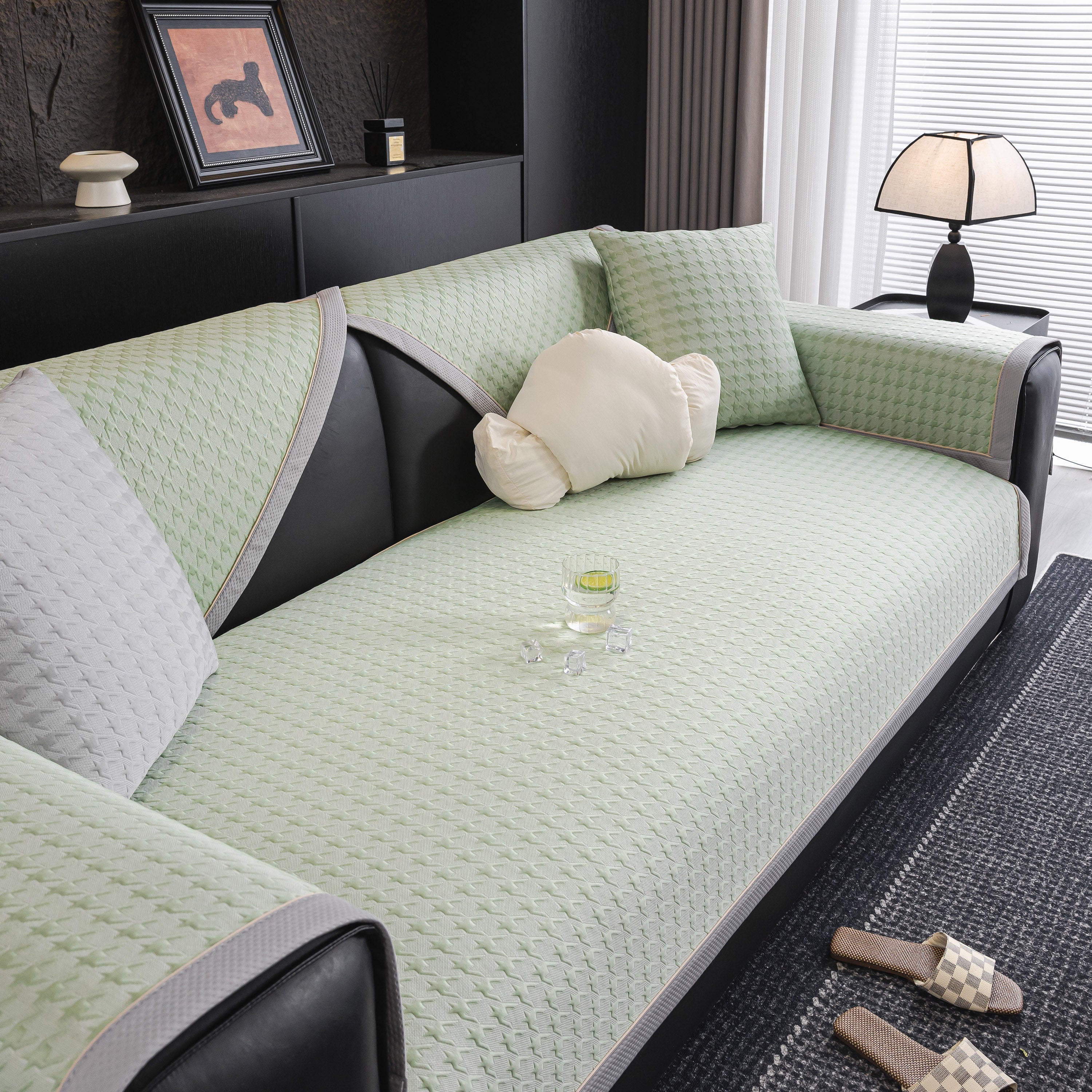 Houndstooth Ice Silk Breathable Sofa Cover, Modern Non-Slip Summer Couch Protector - Image 26