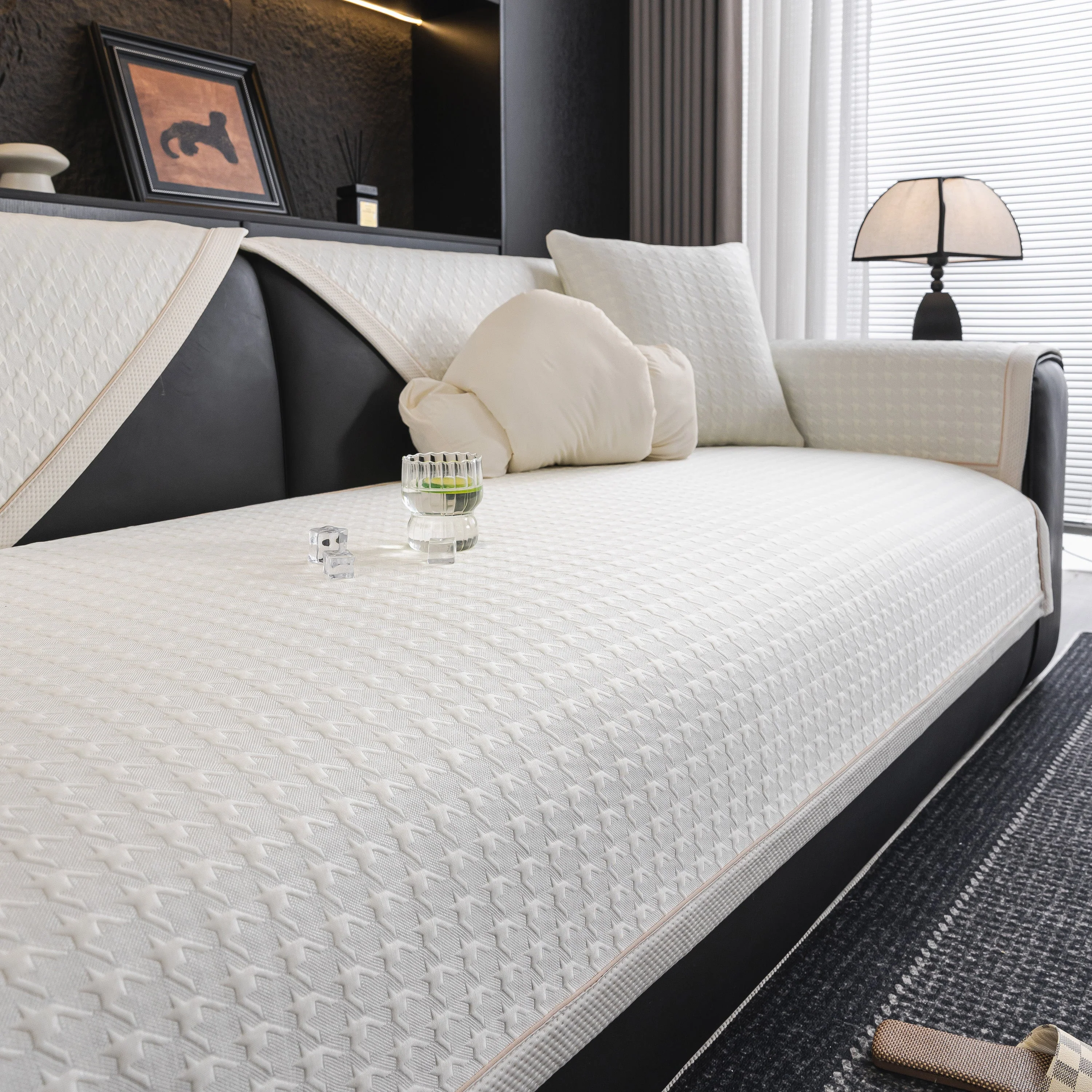 Houndstooth Ice Silk Breathable Sofa Cover, Modern Non-Slip Summer Couch Protector - Image 28