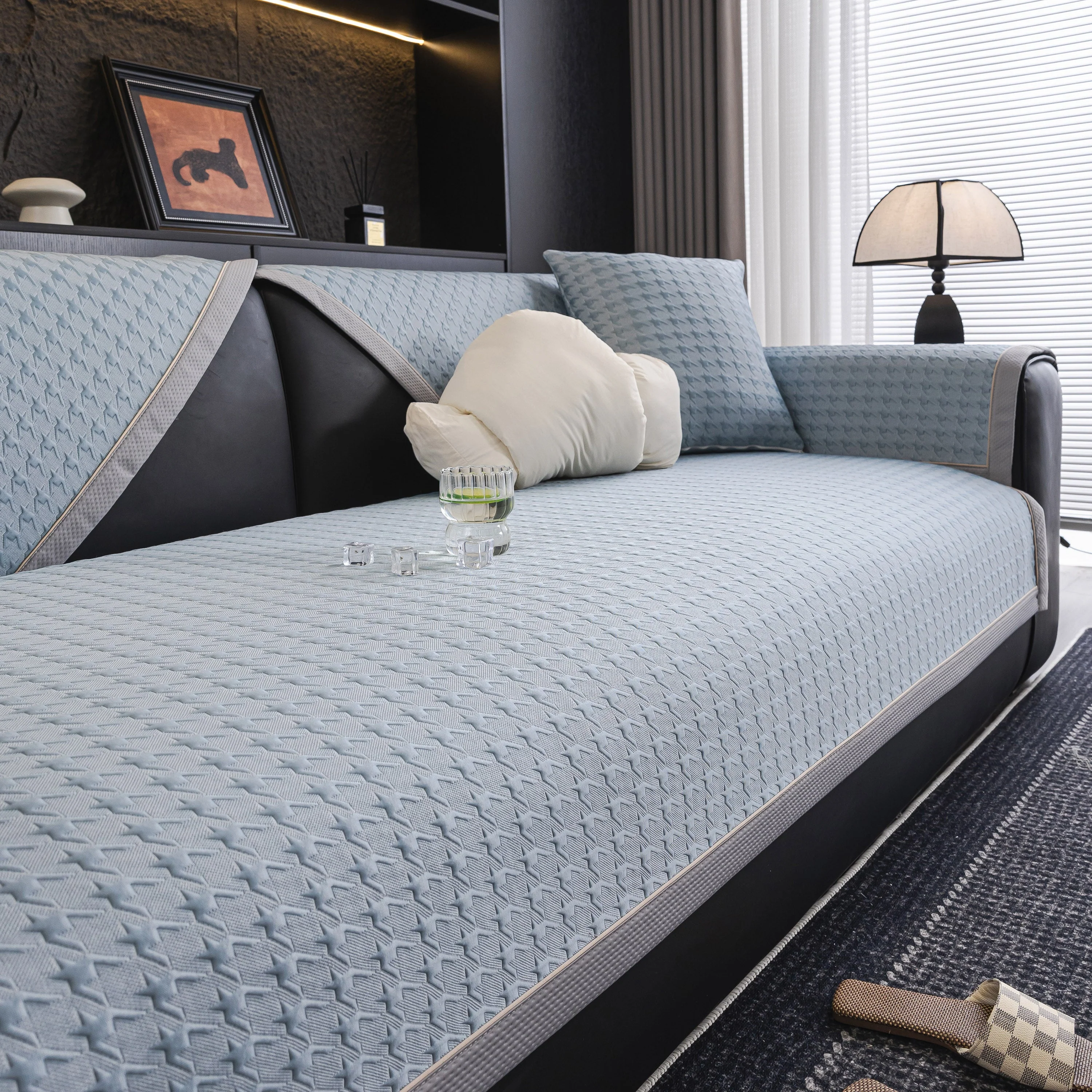 Houndstooth Ice Silk Breathable Sofa Cover, Modern Non-Slip Summer Couch Protector - Image 29
