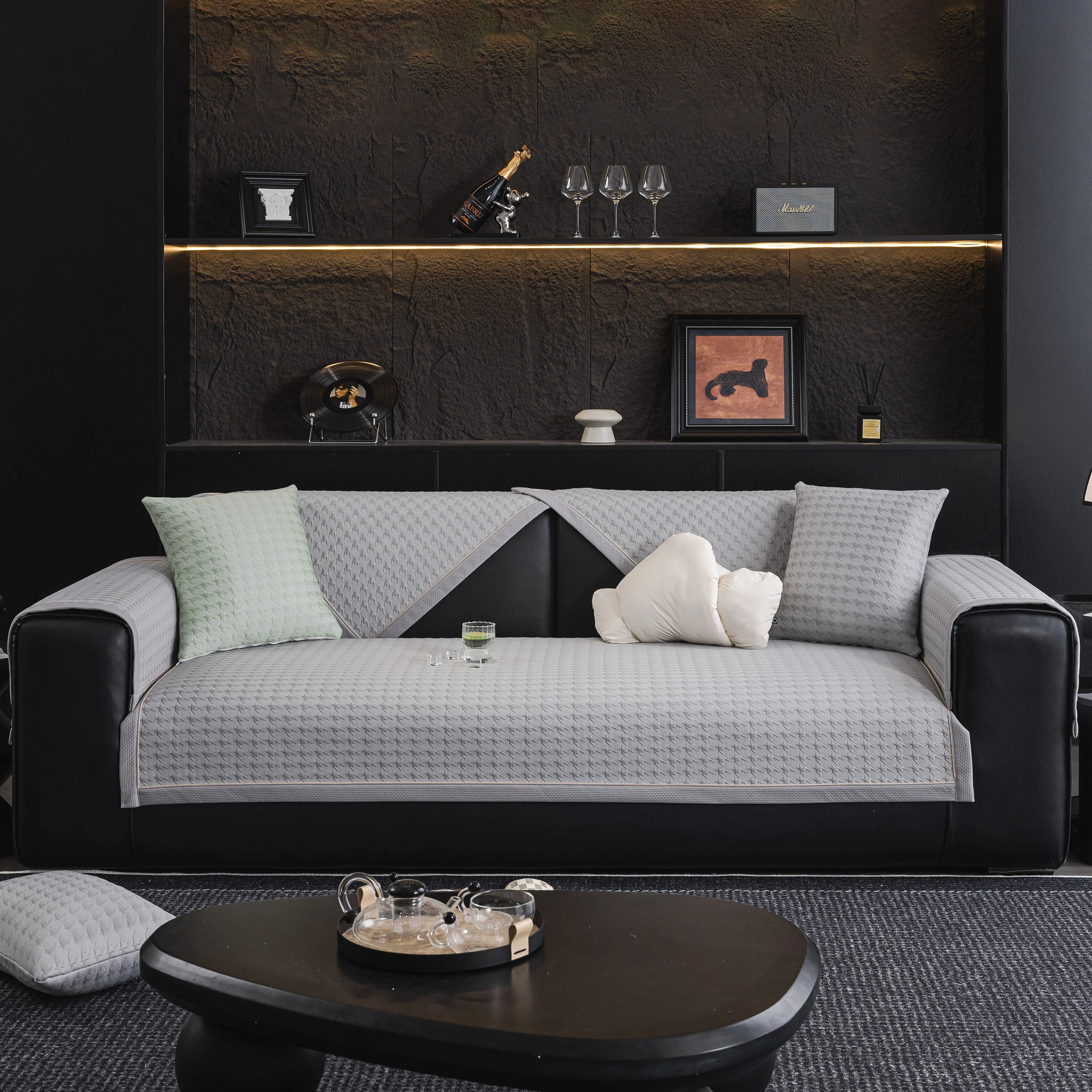 Houndstooth Ice Silk Breathable Sofa Cover, Modern Non-Slip Summer Couch Protector - Image 30
