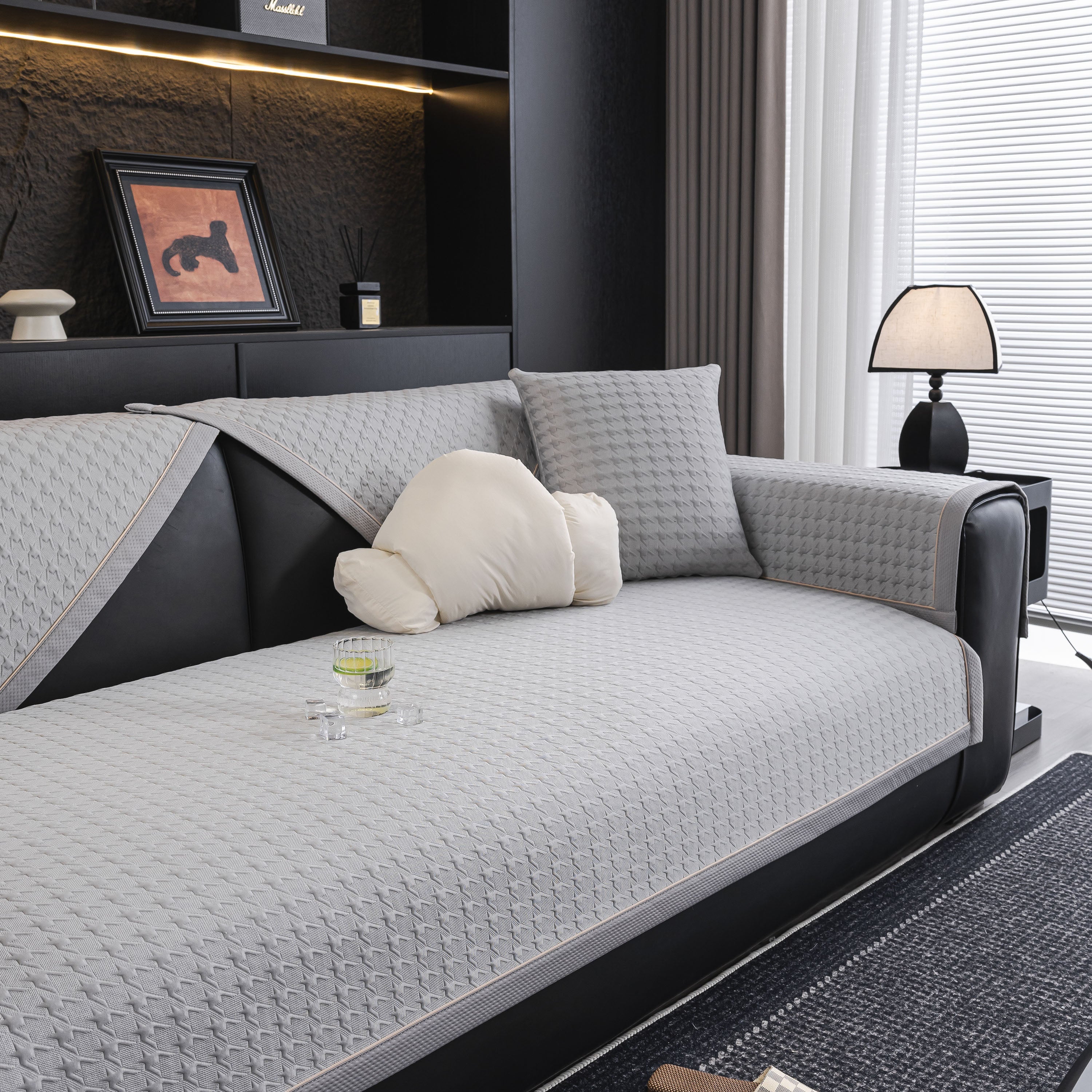 Houndstooth Ice Silk Breathable Sofa Cover, Modern Non-Slip Summer Couch Protector - Image 33