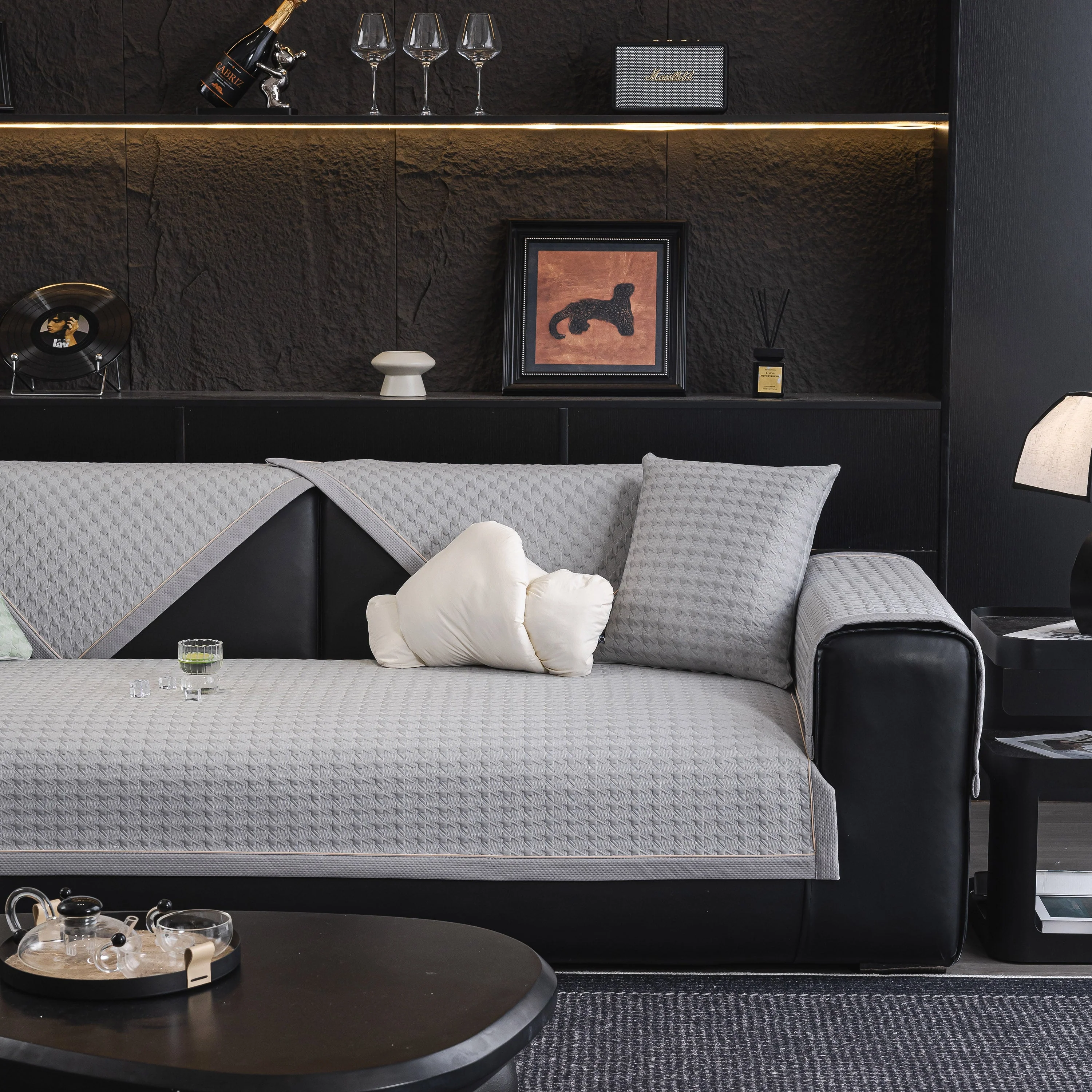 Houndstooth Ice Silk Breathable Sofa Cover, Modern Non-Slip Summer Couch Protector - Image 34
