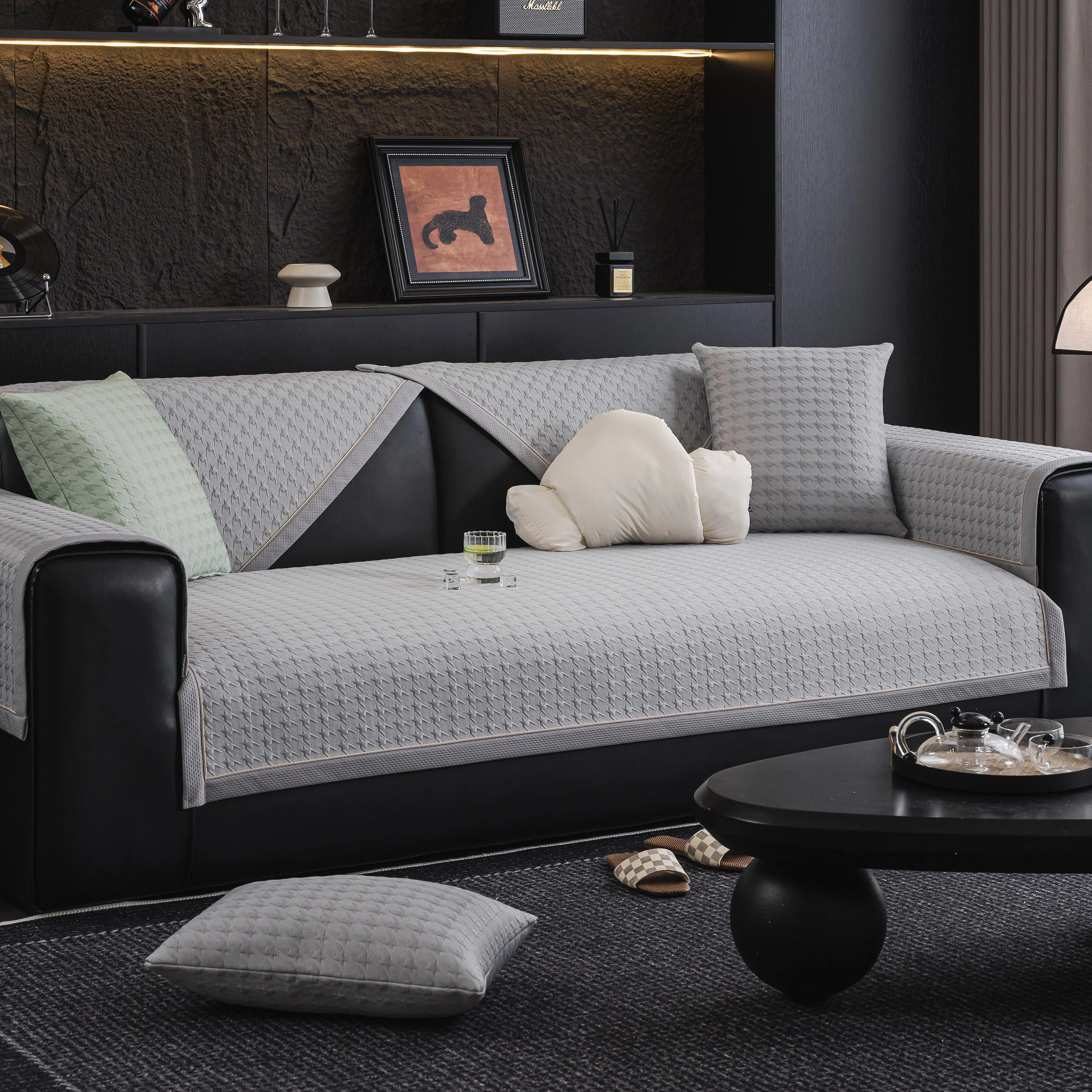 Houndstooth Ice Silk Breathable Sofa Cover, Modern Non-Slip Summer Couch Protector - Image 35