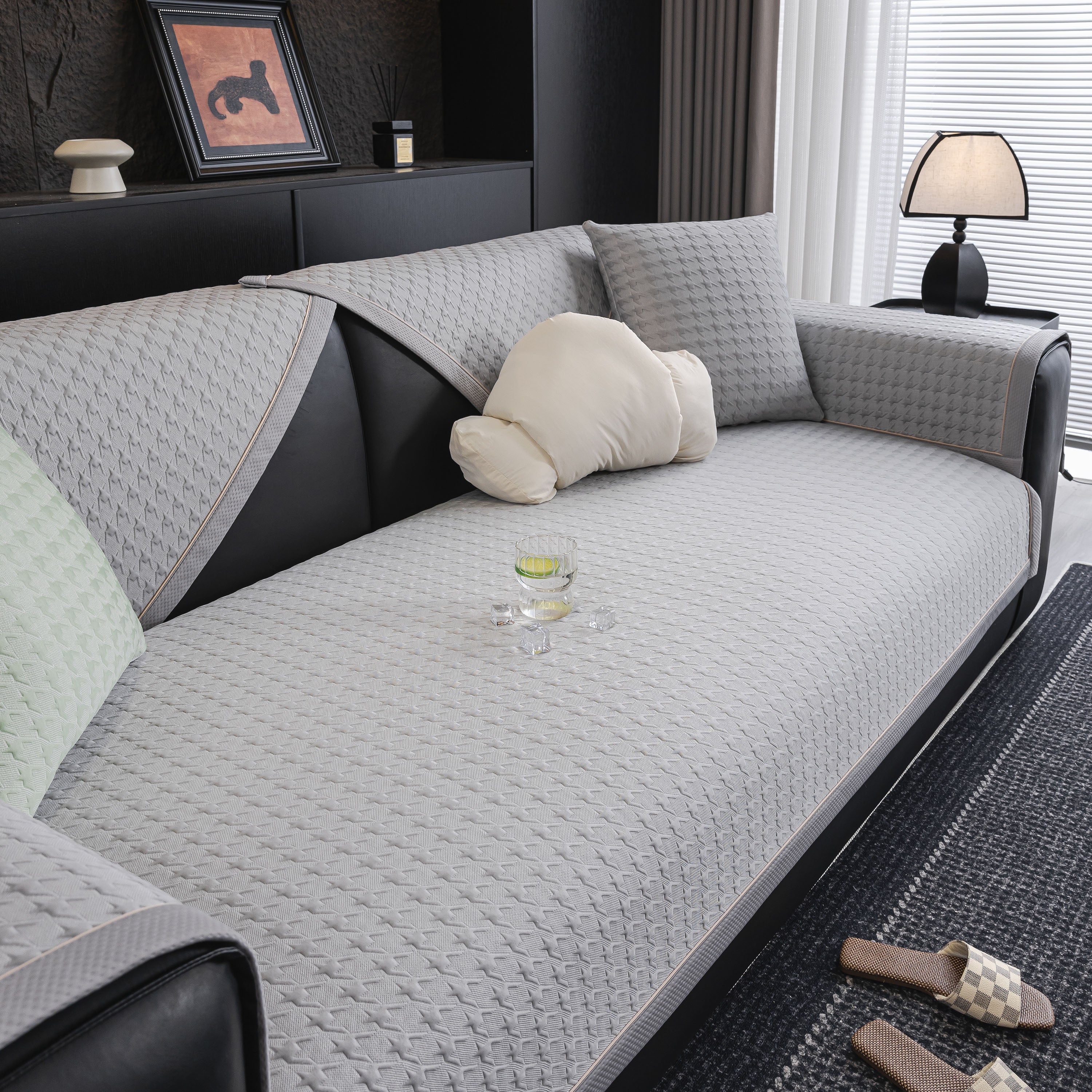 Houndstooth Ice Silk Breathable Sofa Cover, Modern Non-Slip Summer Couch Protector - Image 37
