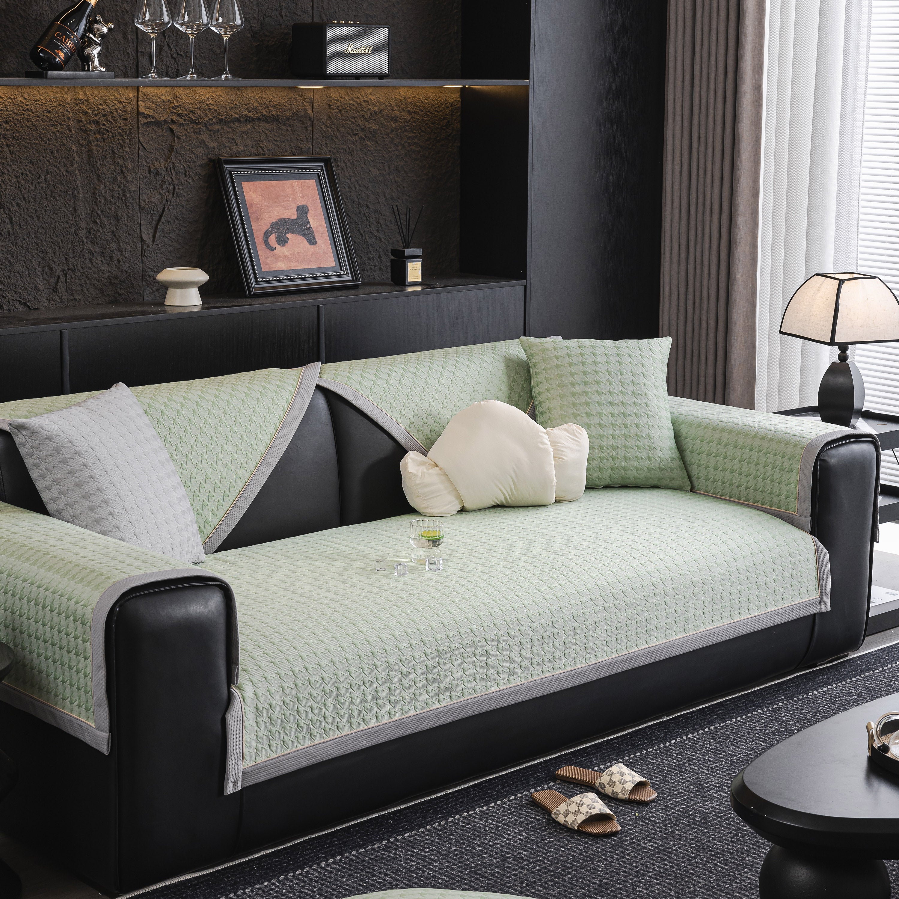 Houndstooth Ice Silk Breathable Sofa Cover, Modern Non-Slip Summer Couch Protector - Image 4