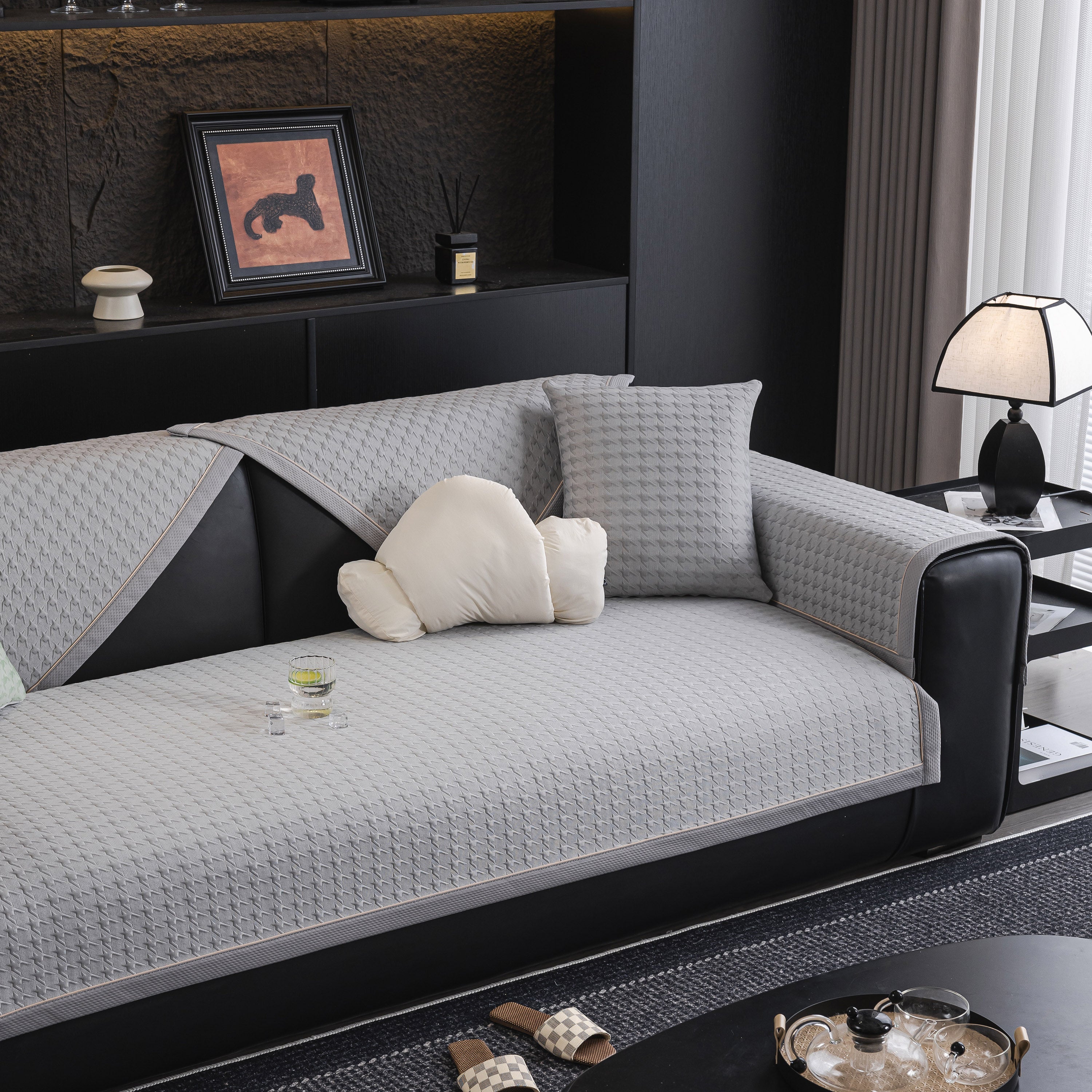 Houndstooth Ice Silk Breathable Sofa Cover, Modern Non-Slip Summer Couch Protector - Image 42