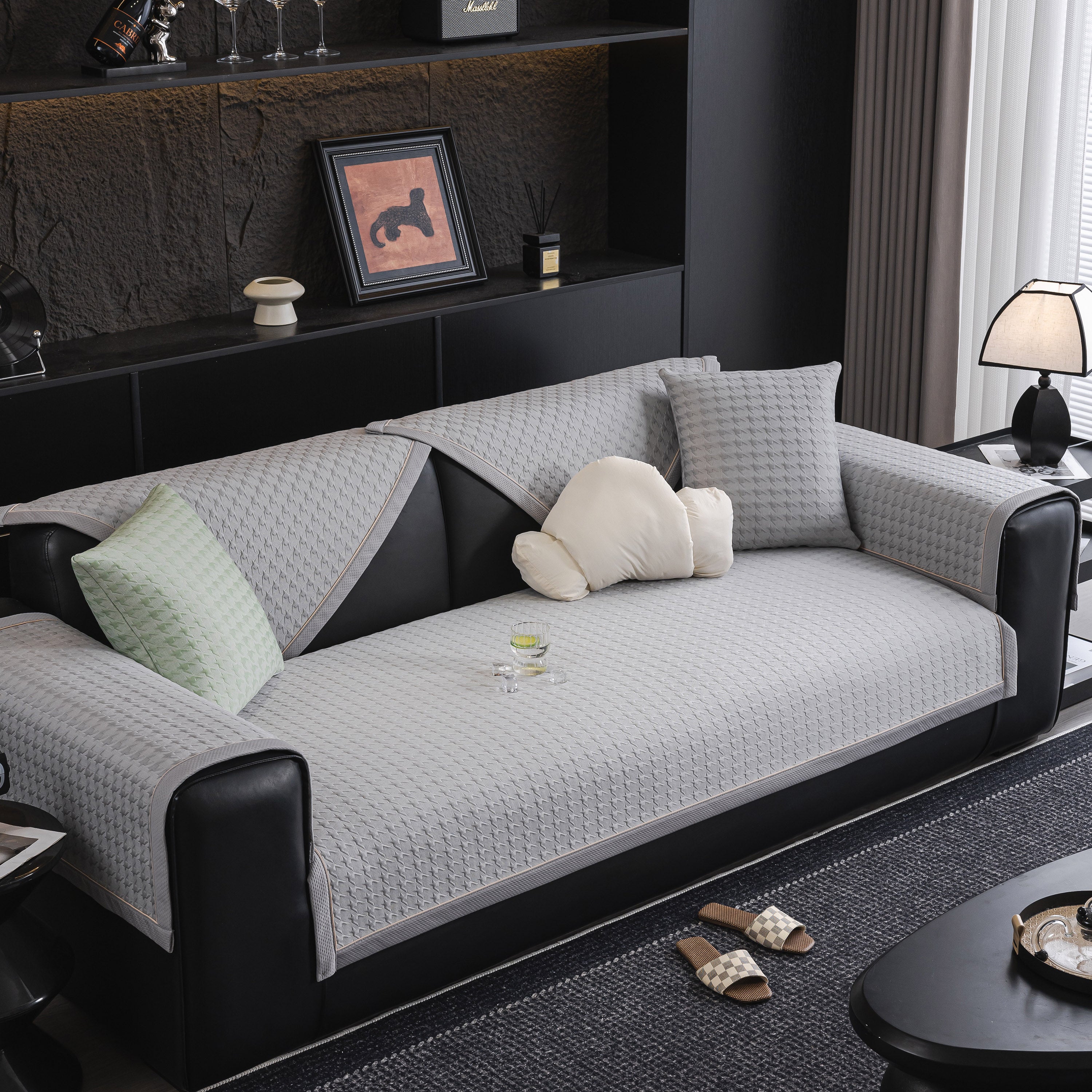 Houndstooth Ice Silk Breathable Sofa Cover, Modern Non-Slip Summer Couch Protector - Image 45