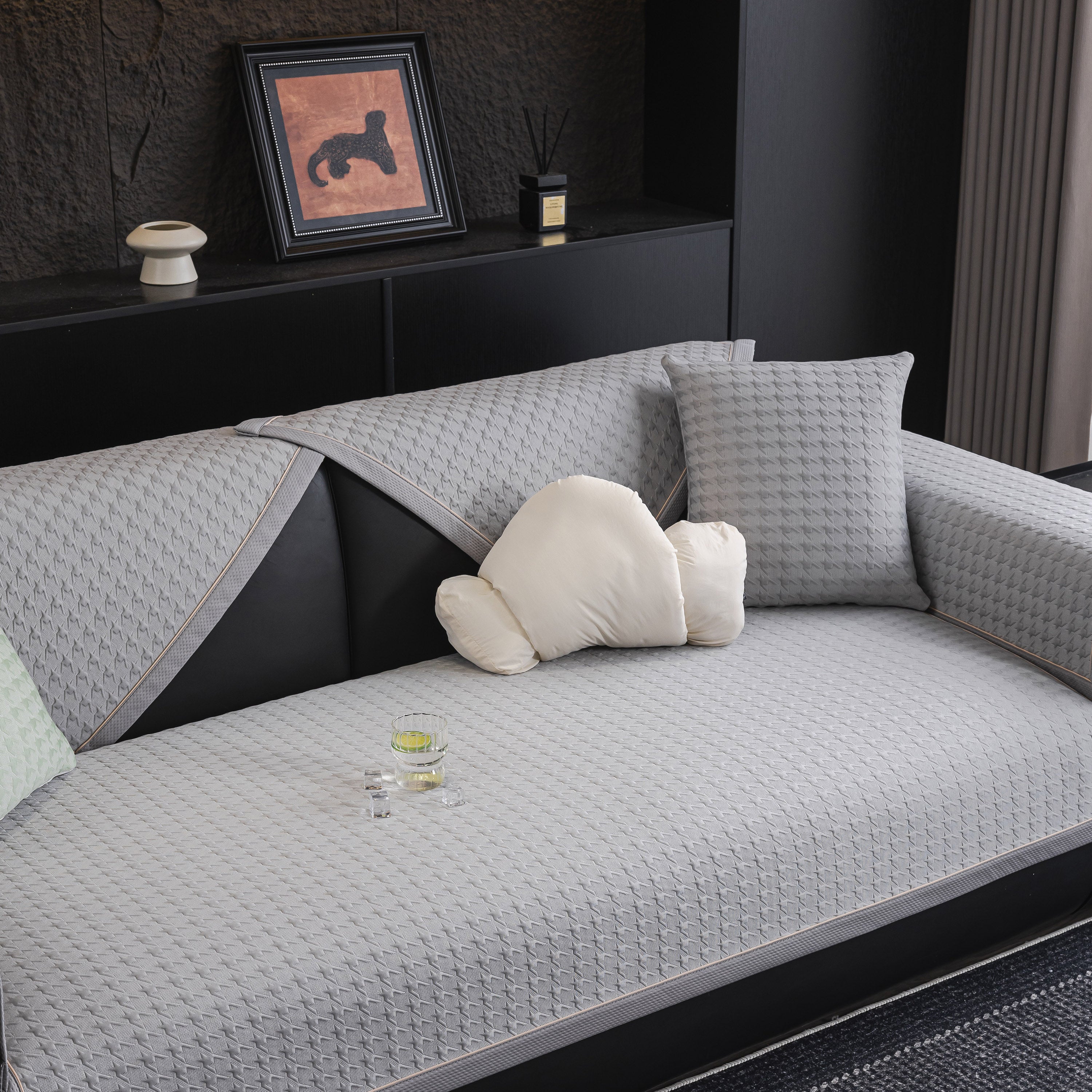 Houndstooth Ice Silk Breathable Sofa Cover, Modern Non-Slip Summer Couch Protector - Image 46