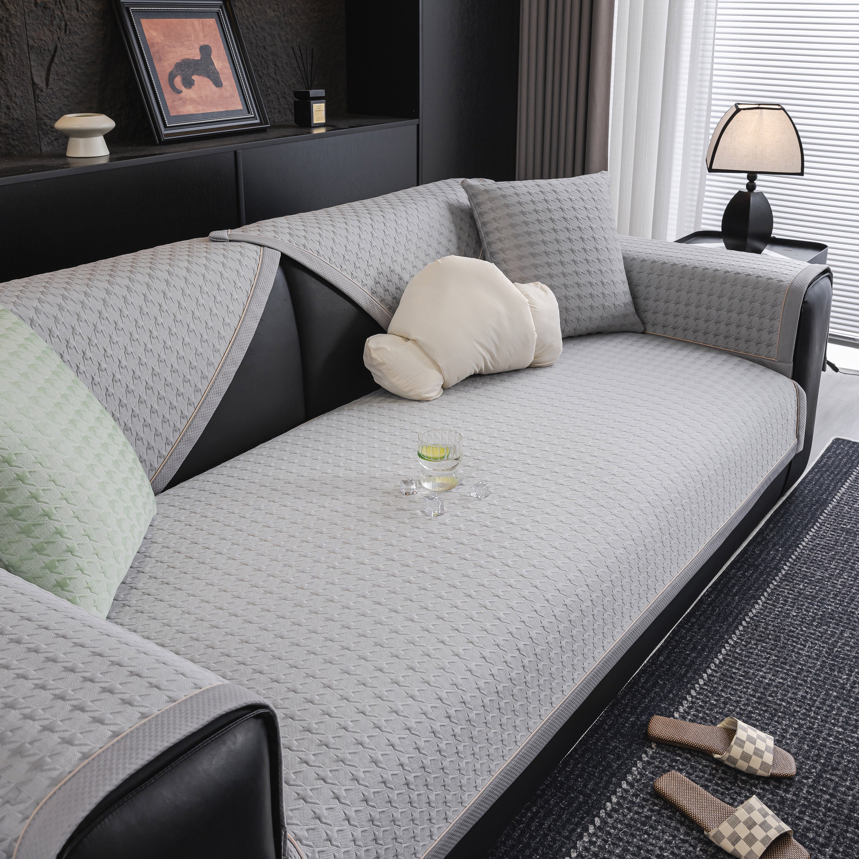 Houndstooth Ice Silk Breathable Sofa Cover, Modern Non-Slip Summer Couch Protector - Image 47