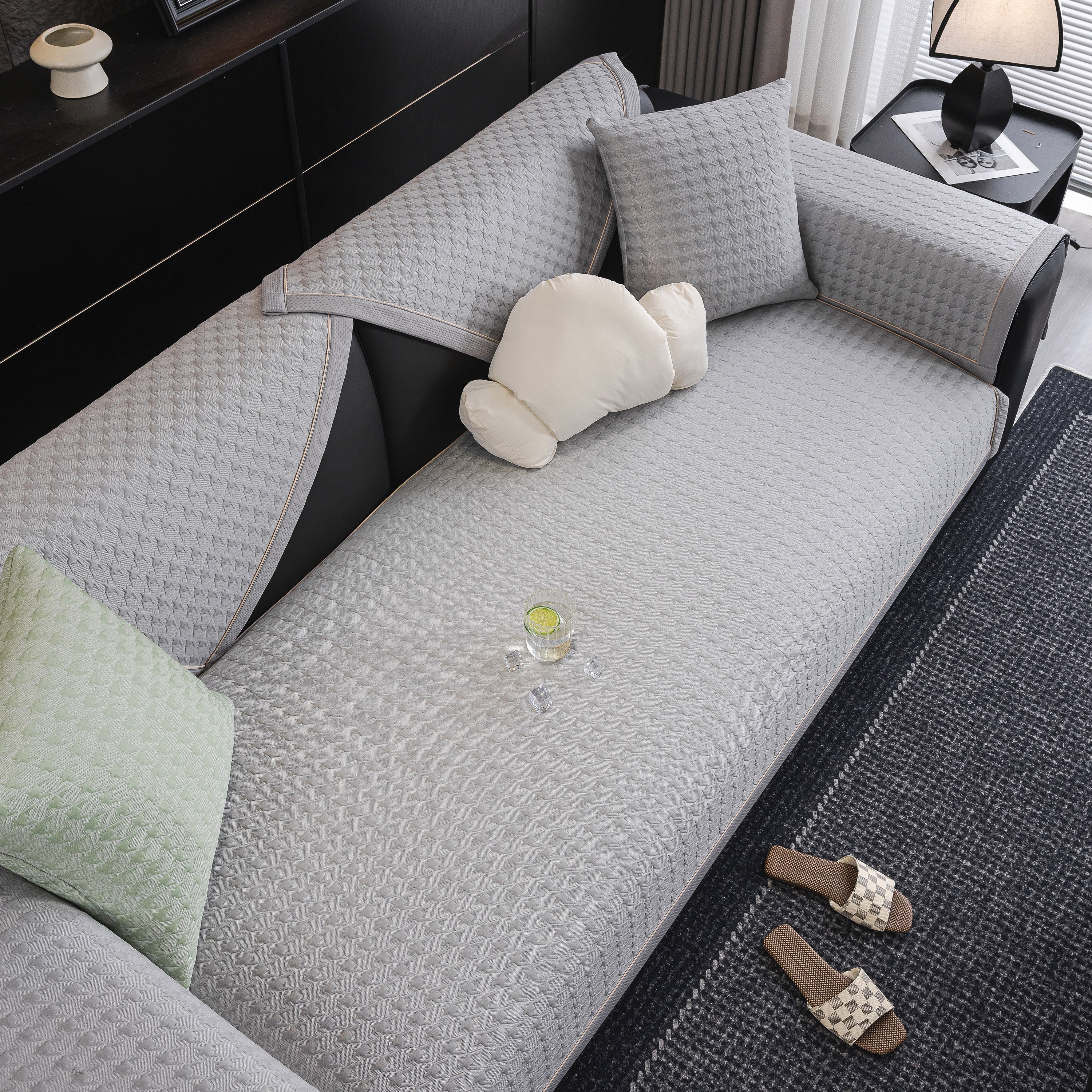 Houndstooth Ice Silk Breathable Sofa Cover, Modern Non-Slip Summer Couch Protector - Image 48
