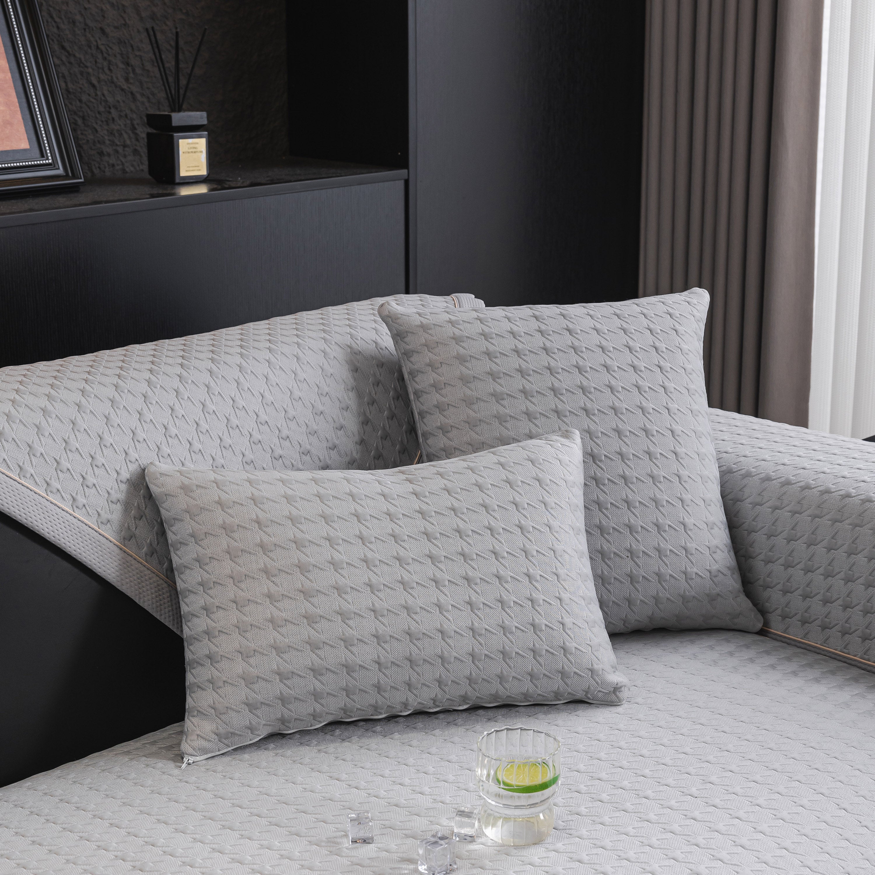 Houndstooth Ice Silk Breathable Sofa Cover, Modern Non-Slip Summer Couch Protector - Image 53