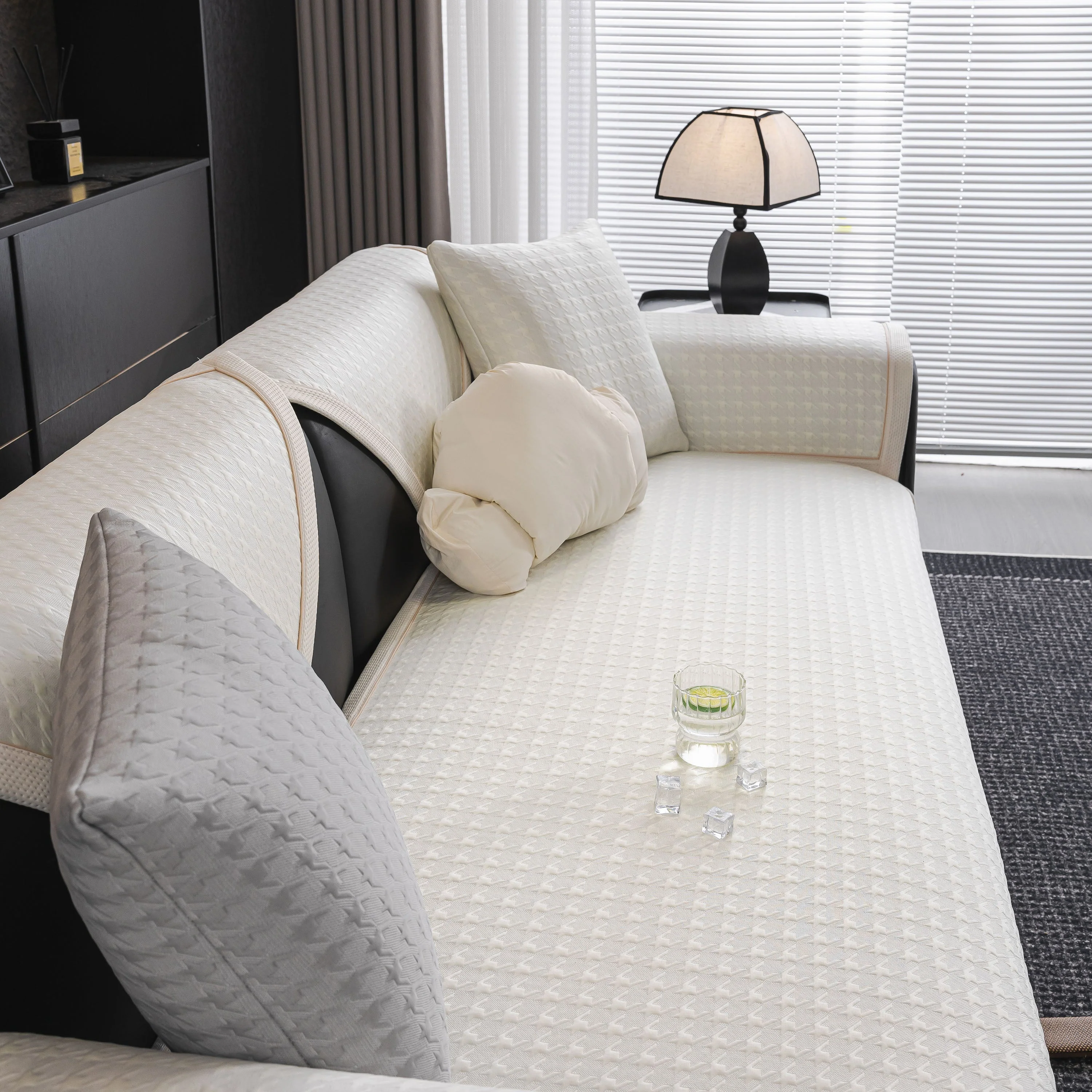 Houndstooth Ice Silk Breathable Sofa Cover, Modern Non-Slip Summer Couch Protector - Image 59