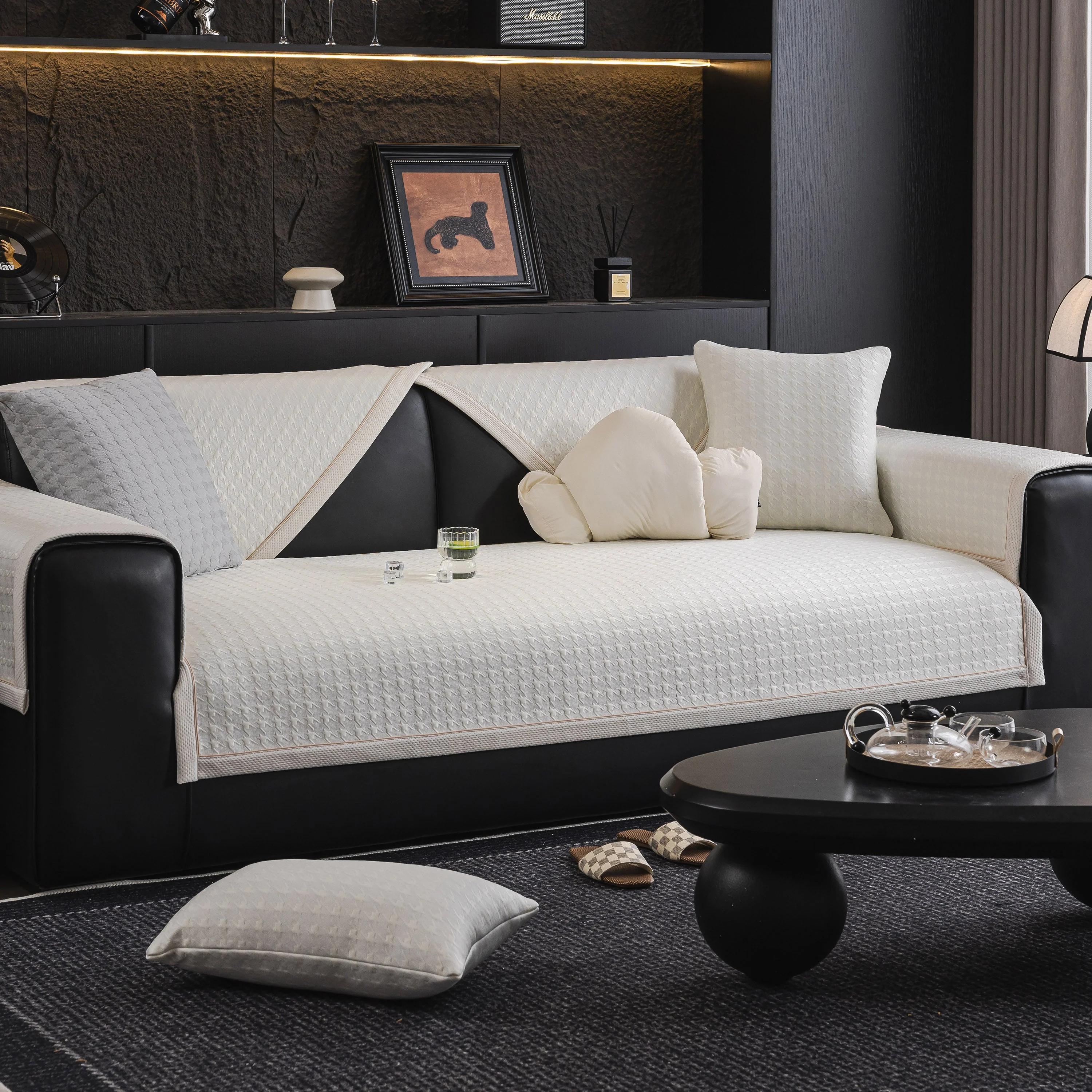 Houndstooth Ice Silk Breathable Sofa Cover, Modern Non-Slip Summer Couch Protector - Image 61