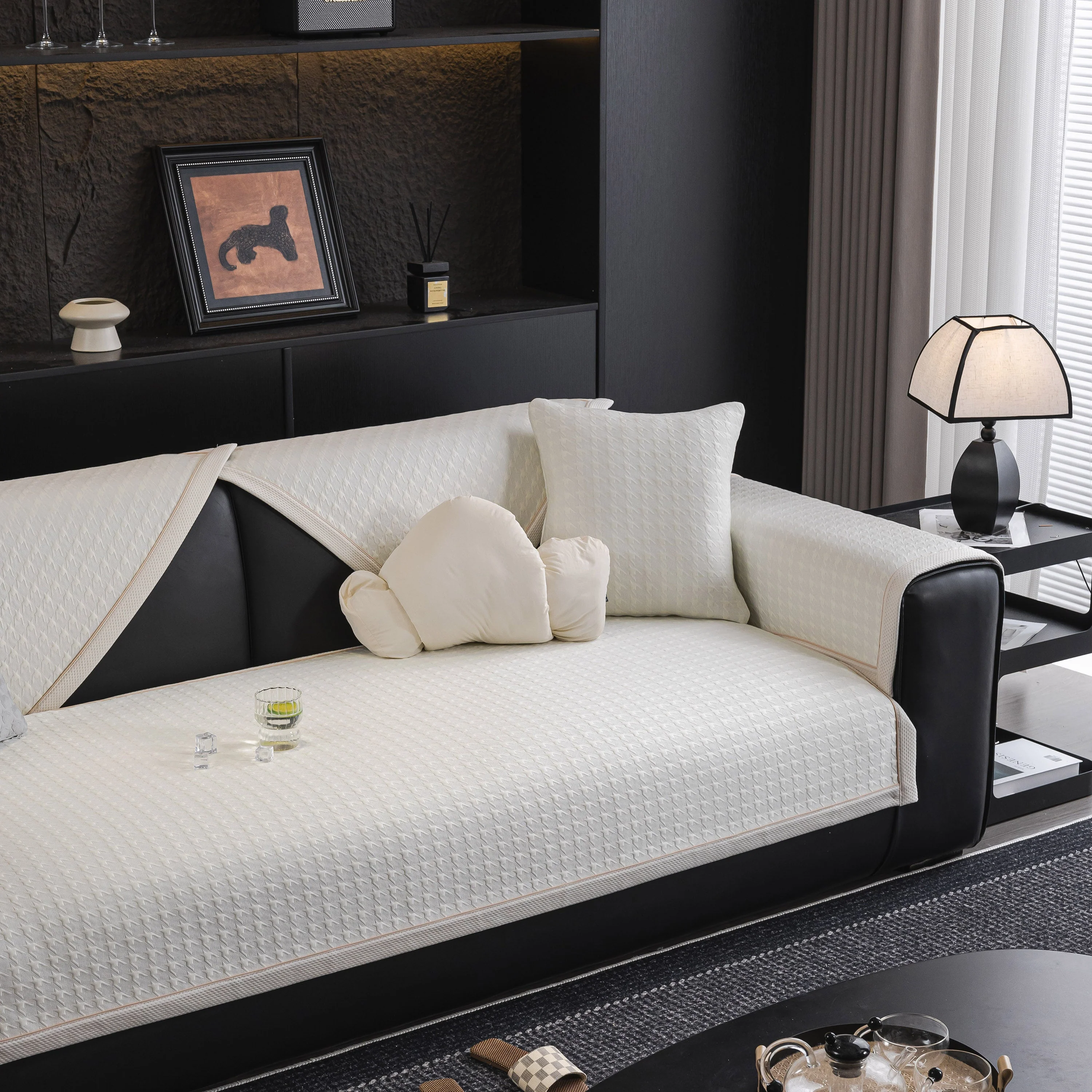 Houndstooth Ice Silk Breathable Sofa Cover, Modern Non-Slip Summer Couch Protector - Image 62