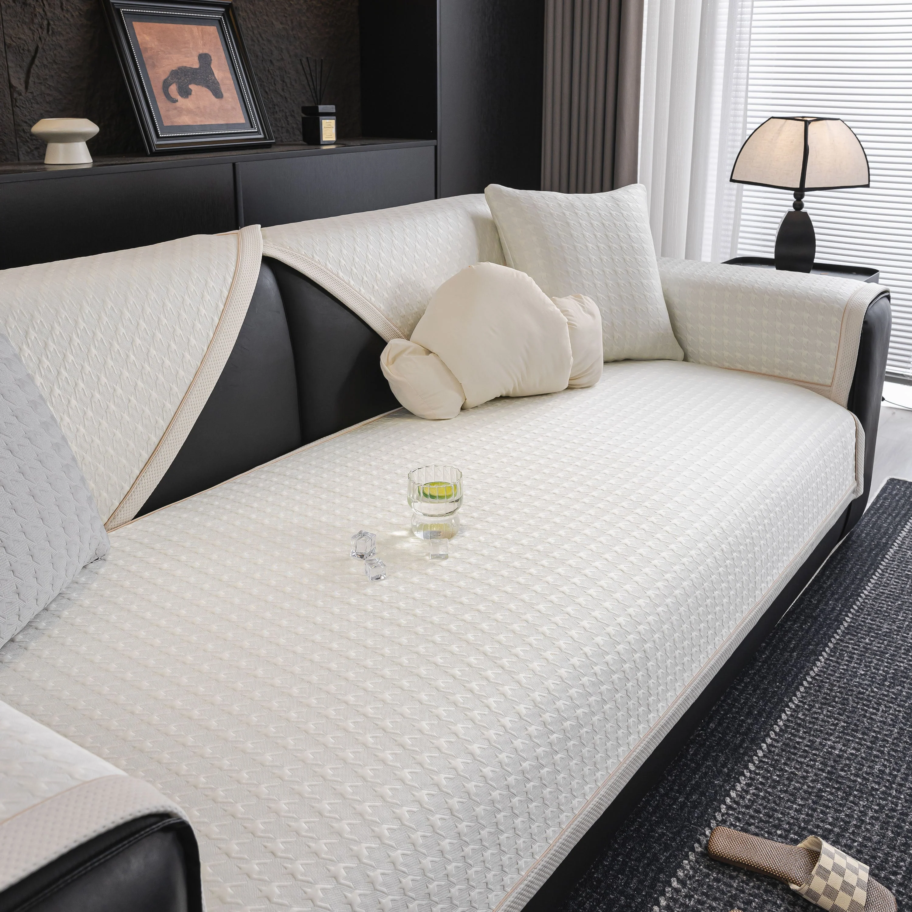 Houndstooth Ice Silk Breathable Sofa Cover, Modern Non-Slip Summer Couch Protector - Image 63