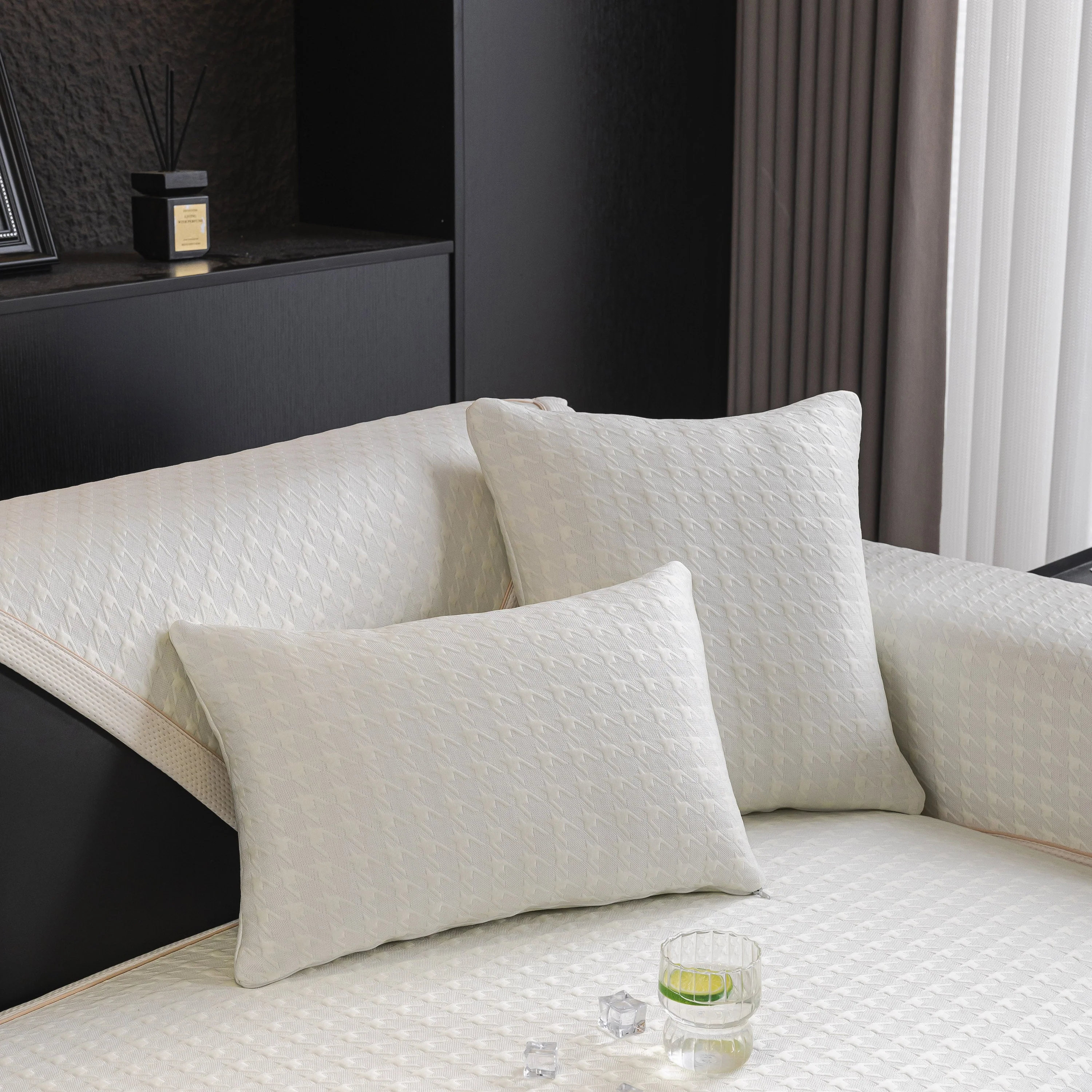 Houndstooth Ice Silk Breathable Sofa Cover, Modern Non-Slip Summer Couch Protector - Image 67
