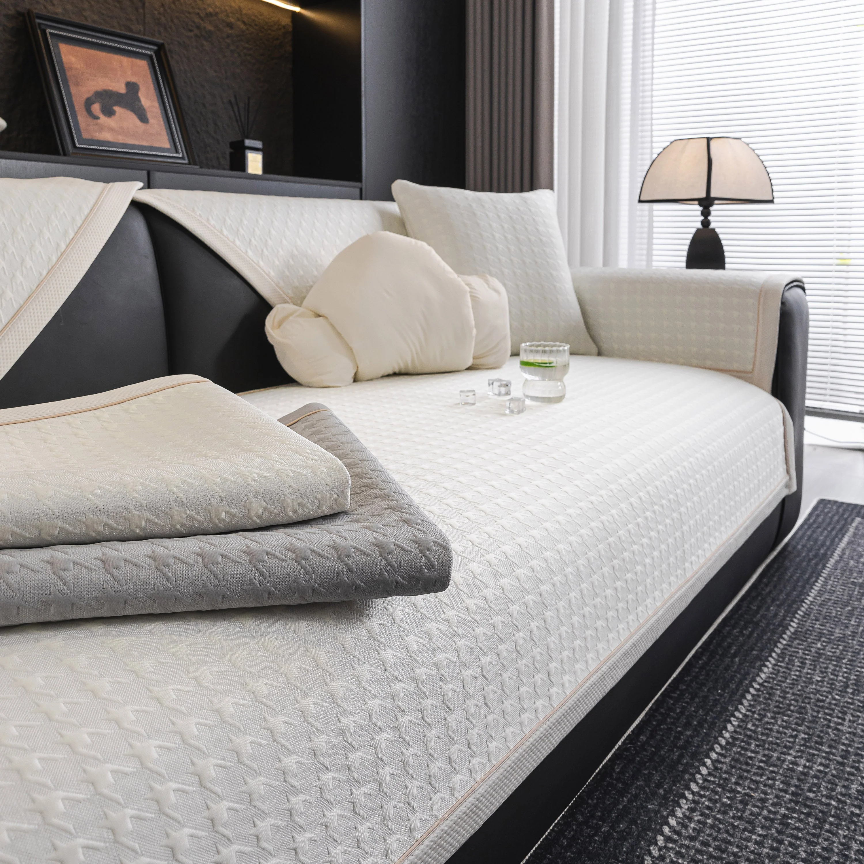 Houndstooth Ice Silk Breathable Sofa Cover, Modern Non-Slip Summer Couch Protector - Image 68