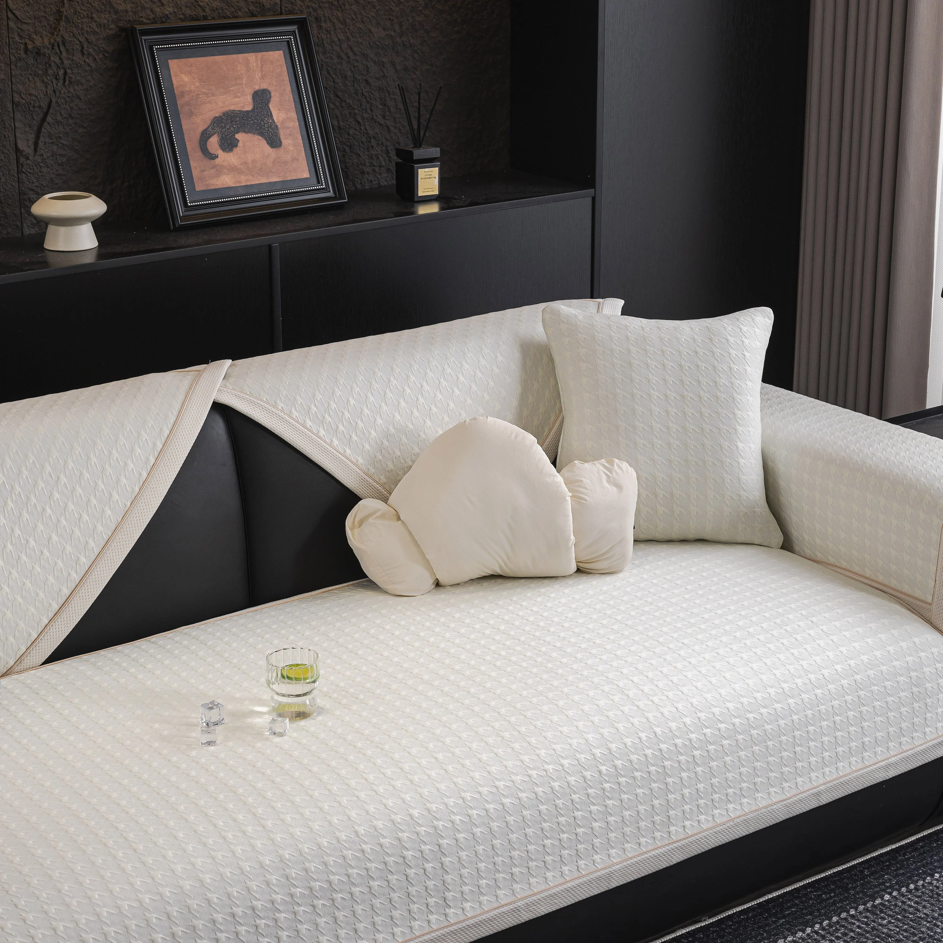 Houndstooth Ice Silk Breathable Sofa Cover, Modern Non-Slip Summer Couch Protector - Image 70