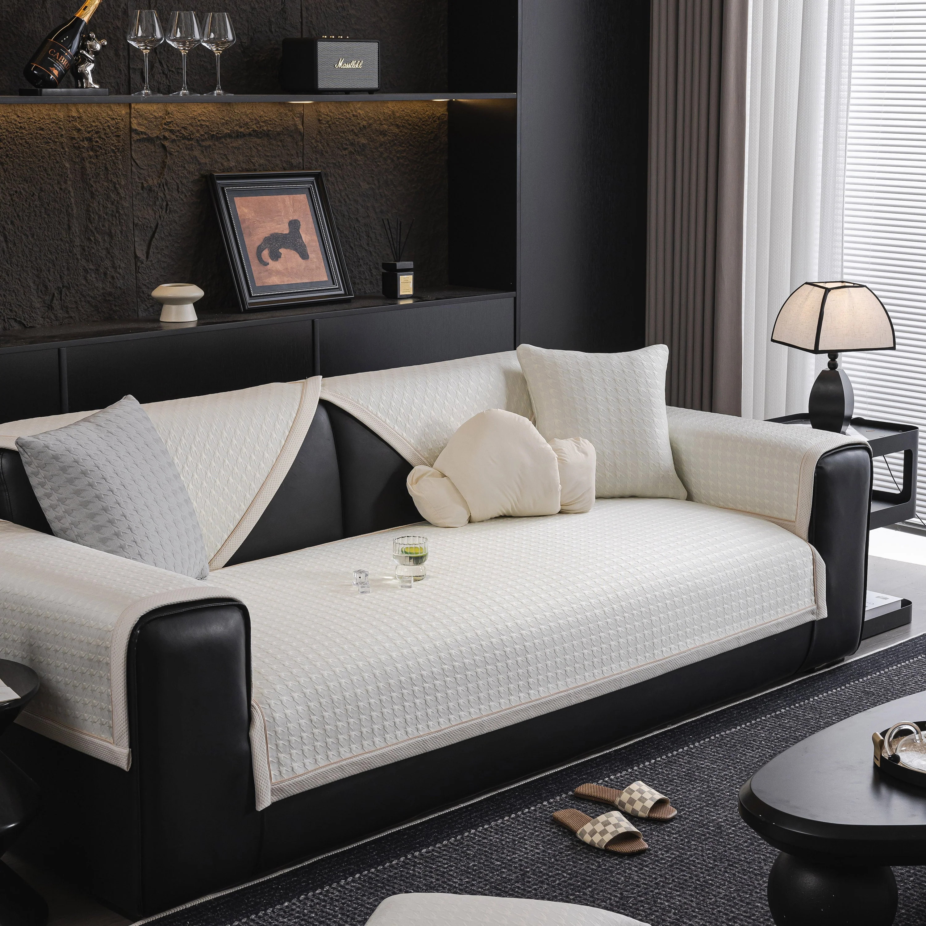 Houndstooth Ice Silk Breathable Sofa Cover, Modern Non-Slip Summer Couch Protector - Image 71