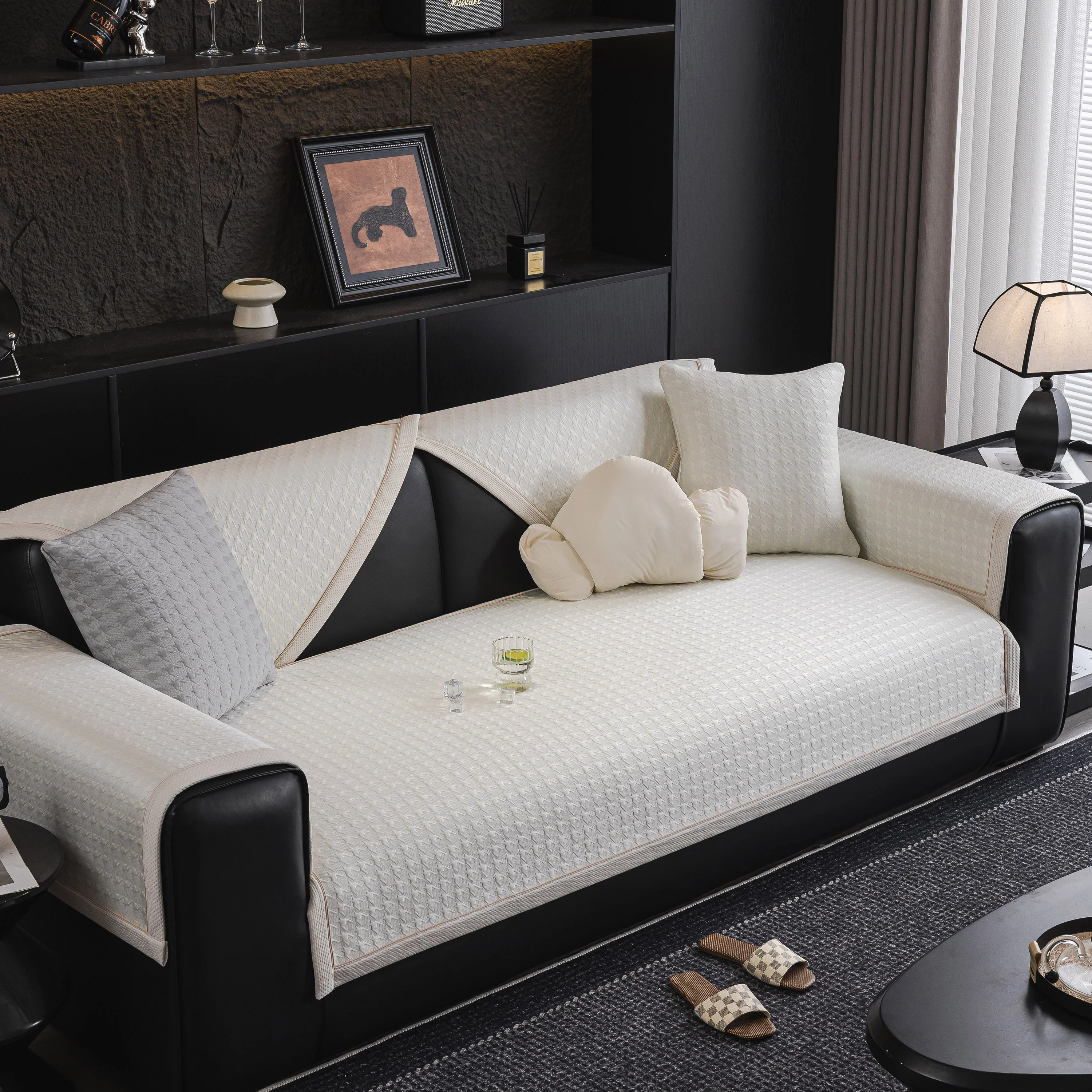 Houndstooth Ice Silk Breathable Sofa Cover, Modern Non-Slip Summer Couch Protector - Image 72