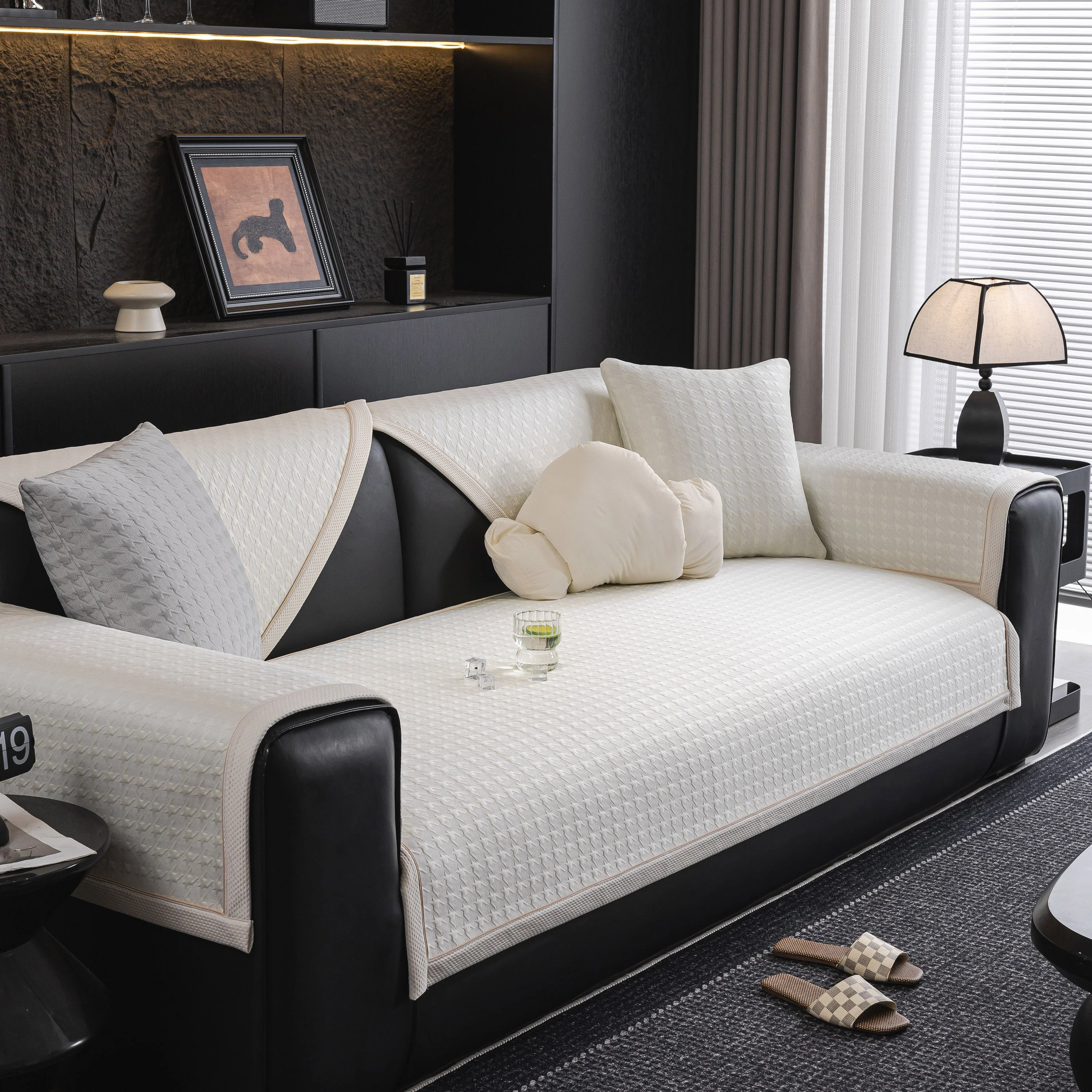 Houndstooth Ice Silk Breathable Sofa Cover, Modern Non-Slip Summer Couch Protector - Image 73