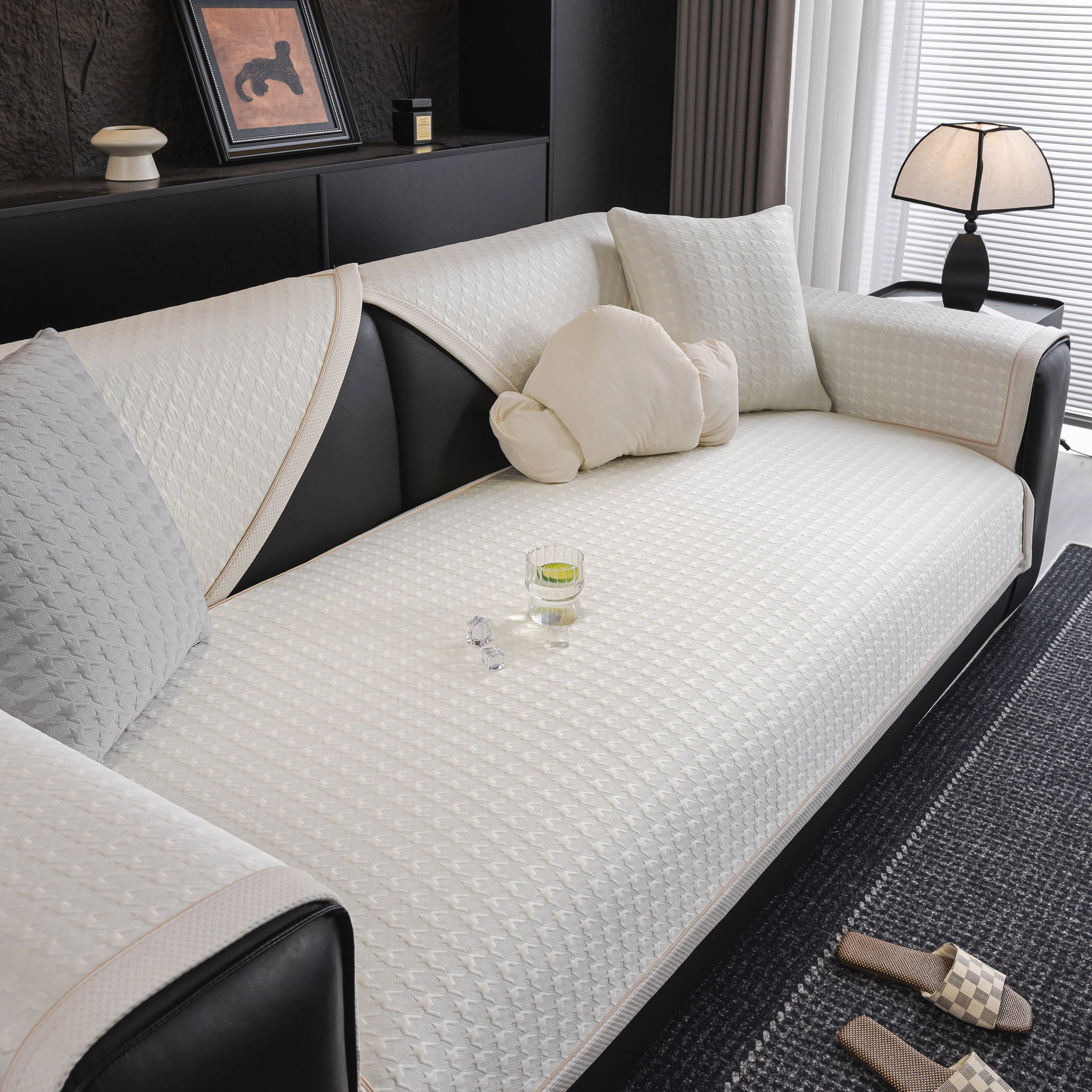 Houndstooth Ice Silk Breathable Sofa Cover, Modern Non-Slip Summer Couch Protector - Image 75