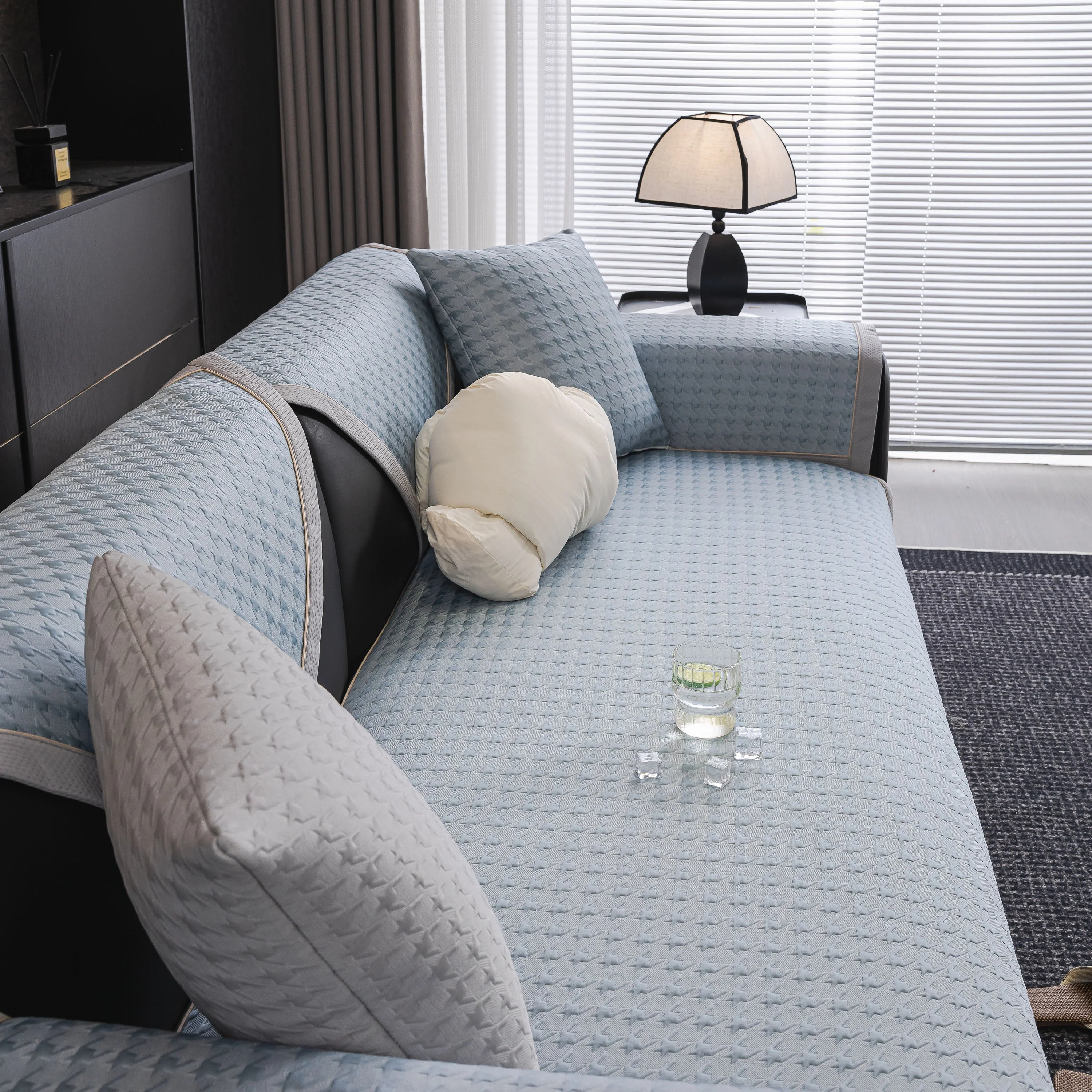 Houndstooth Ice Silk Breathable Sofa Cover, Modern Non-Slip Summer Couch Protector - Image 84