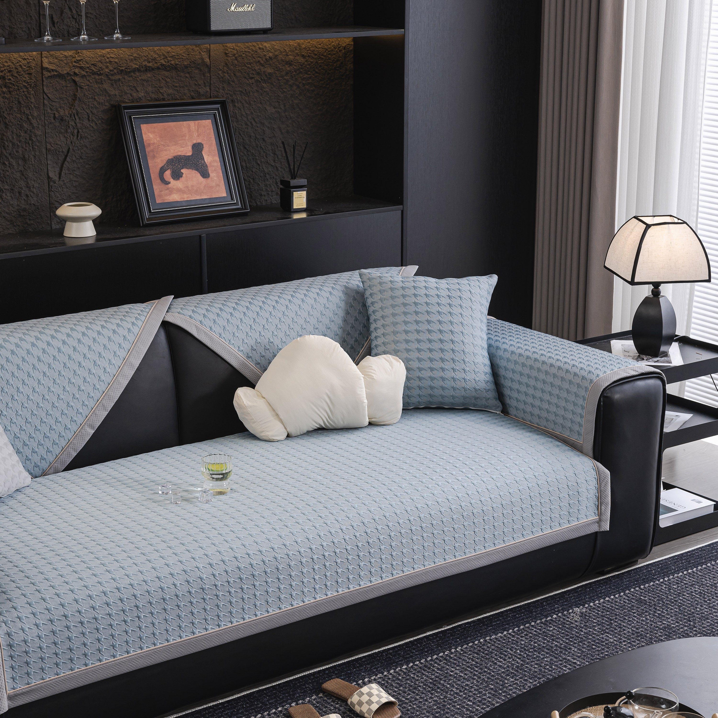 Houndstooth Ice Silk Breathable Sofa Cover, Modern Non-Slip Summer Couch Protector - Image 85